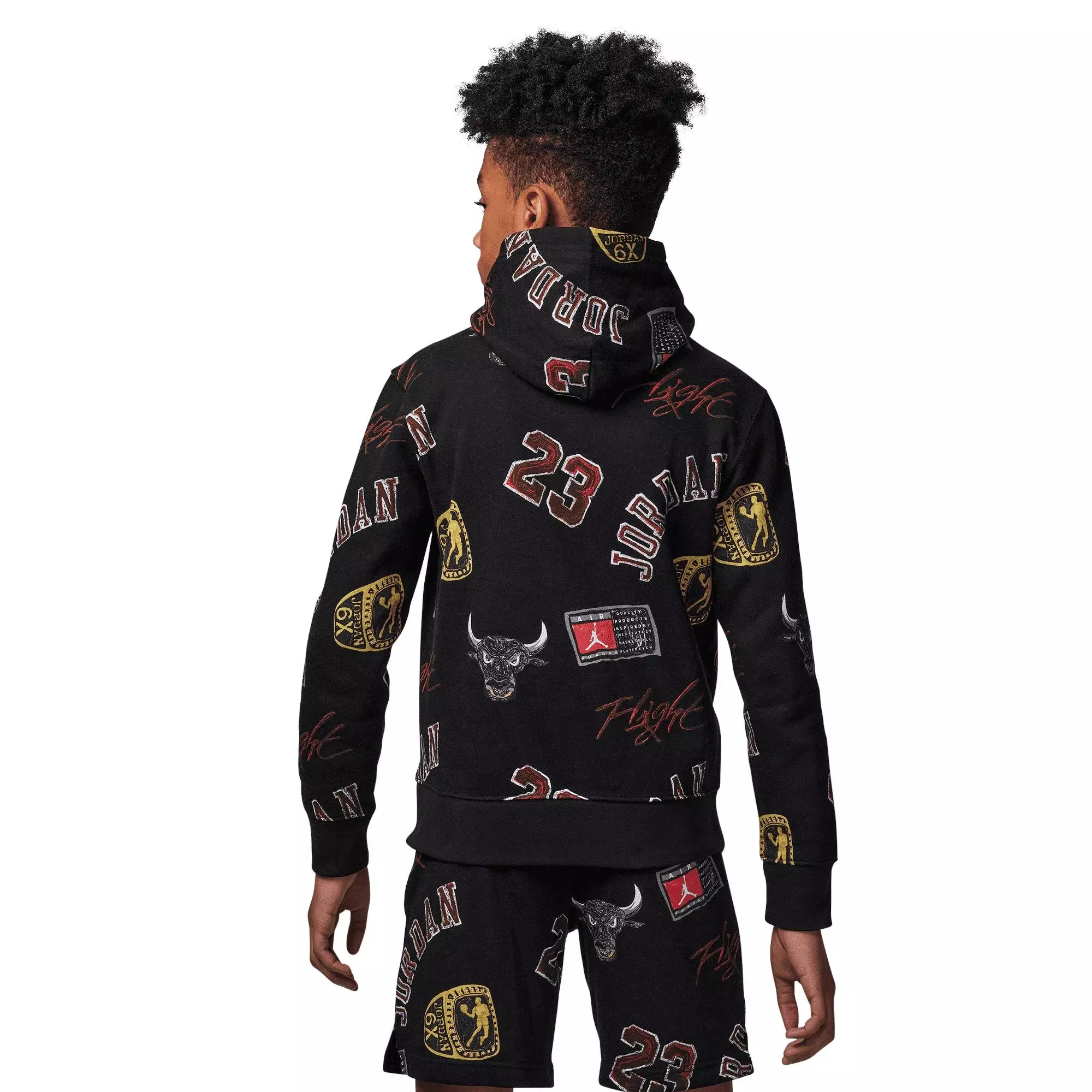Jordan Big Boys' MJ Essentials Printed Fleece Pullover - BLACK