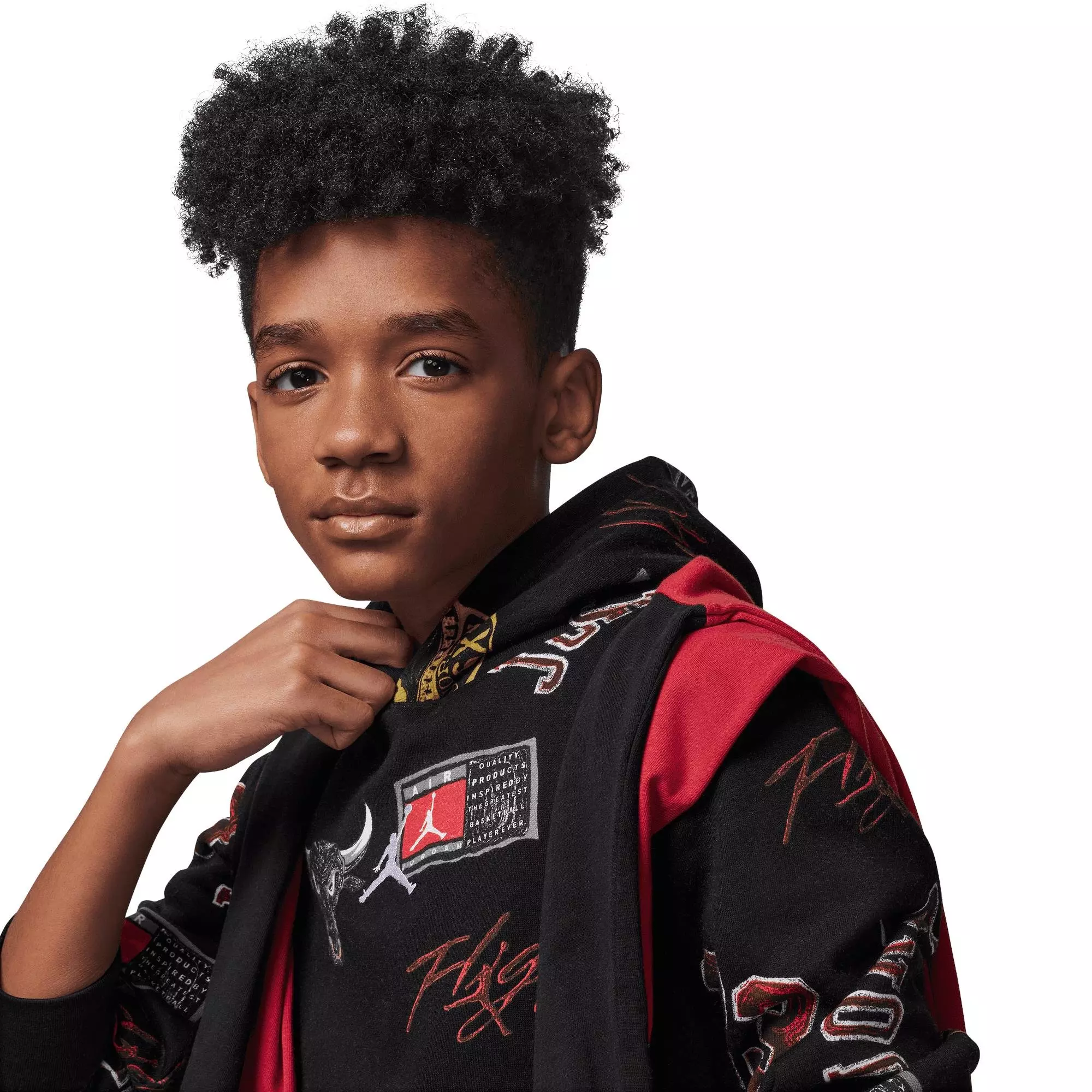 Jordan Big Boys' MJ Essentials Printed Fleece Pullover - BLACK