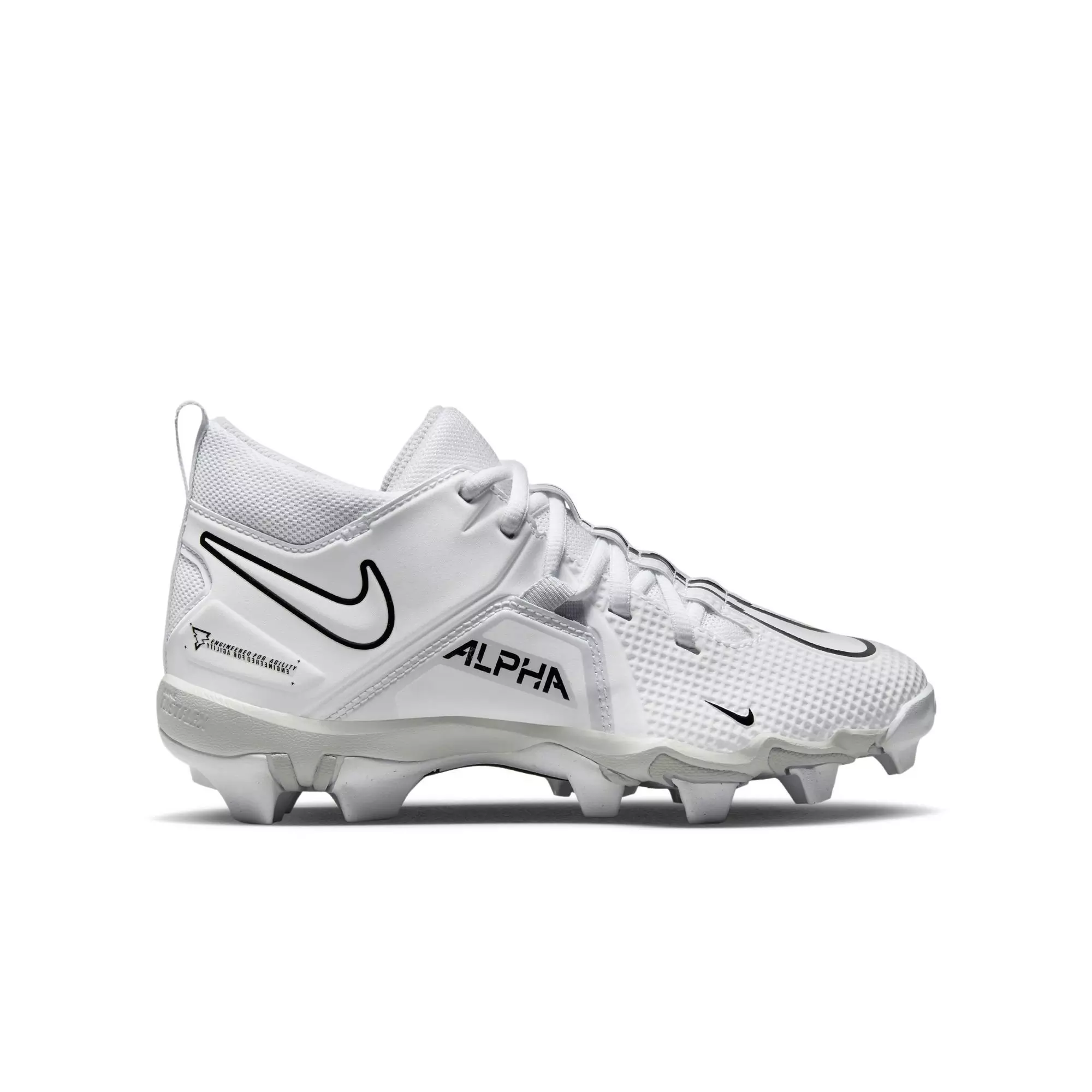 Nike Alpha Menace 3 Shark "White/Black/Pure Platinum" Grade School Boys' Football Cleat - WHITE/BLACK