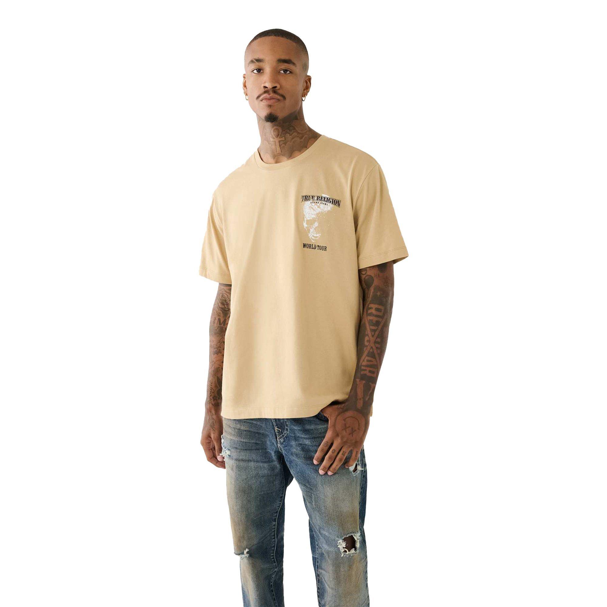 True Religion Men's Metallic Skull Logo Tee - SAND