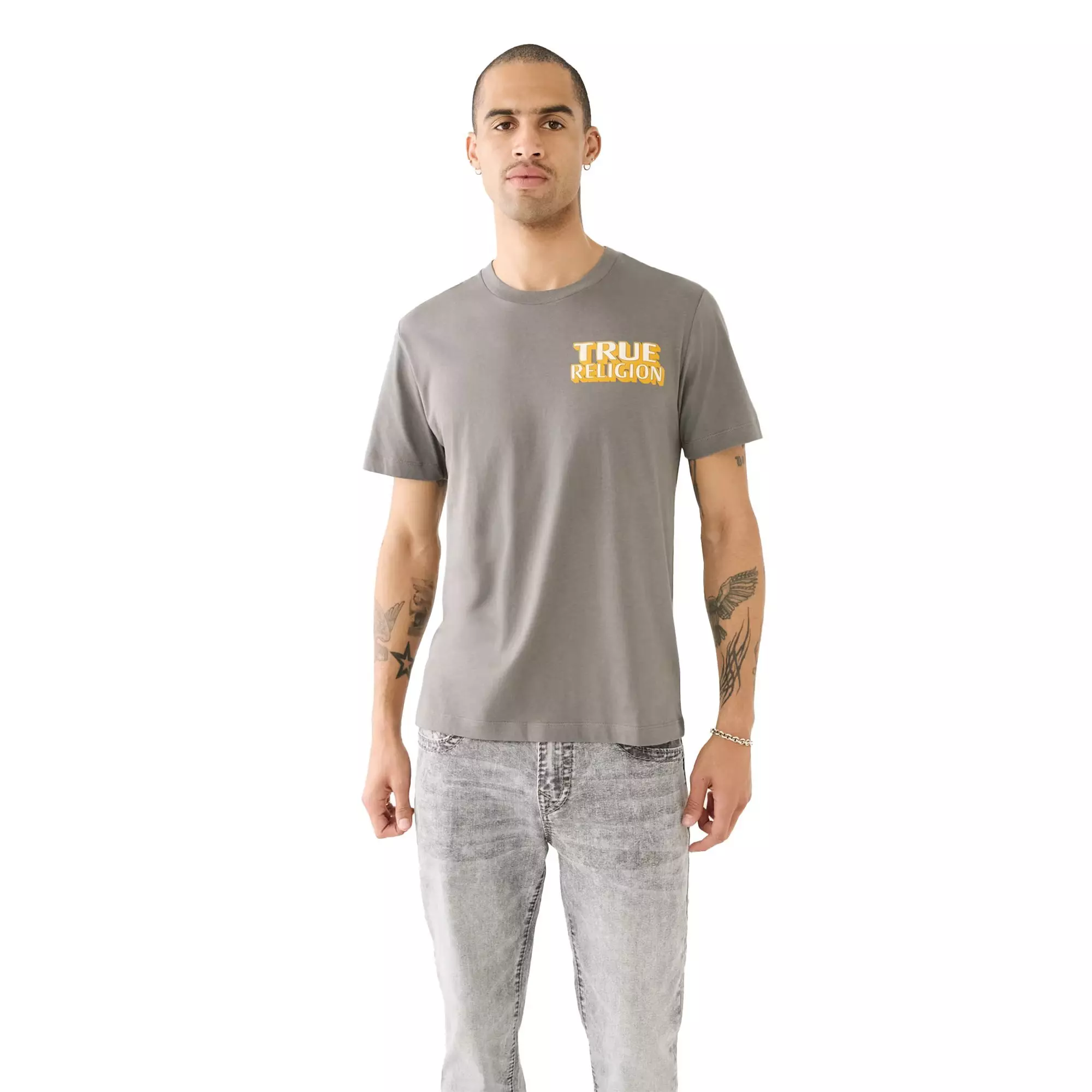 True Religion Men's Flocked Puff Print Tee - SAND