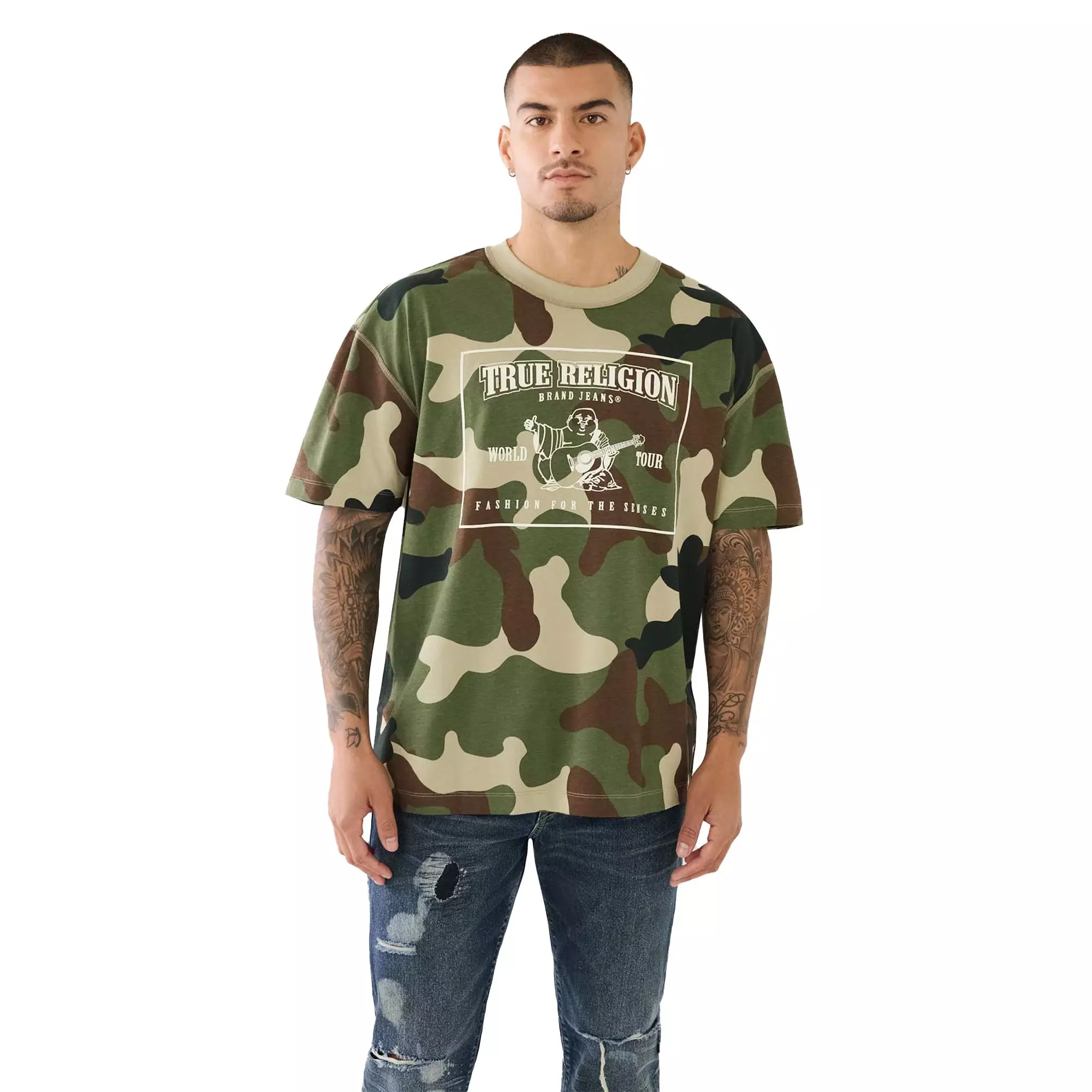 True Religion Men's Camo Buddha Logo Tee - CAMOUFLAGE