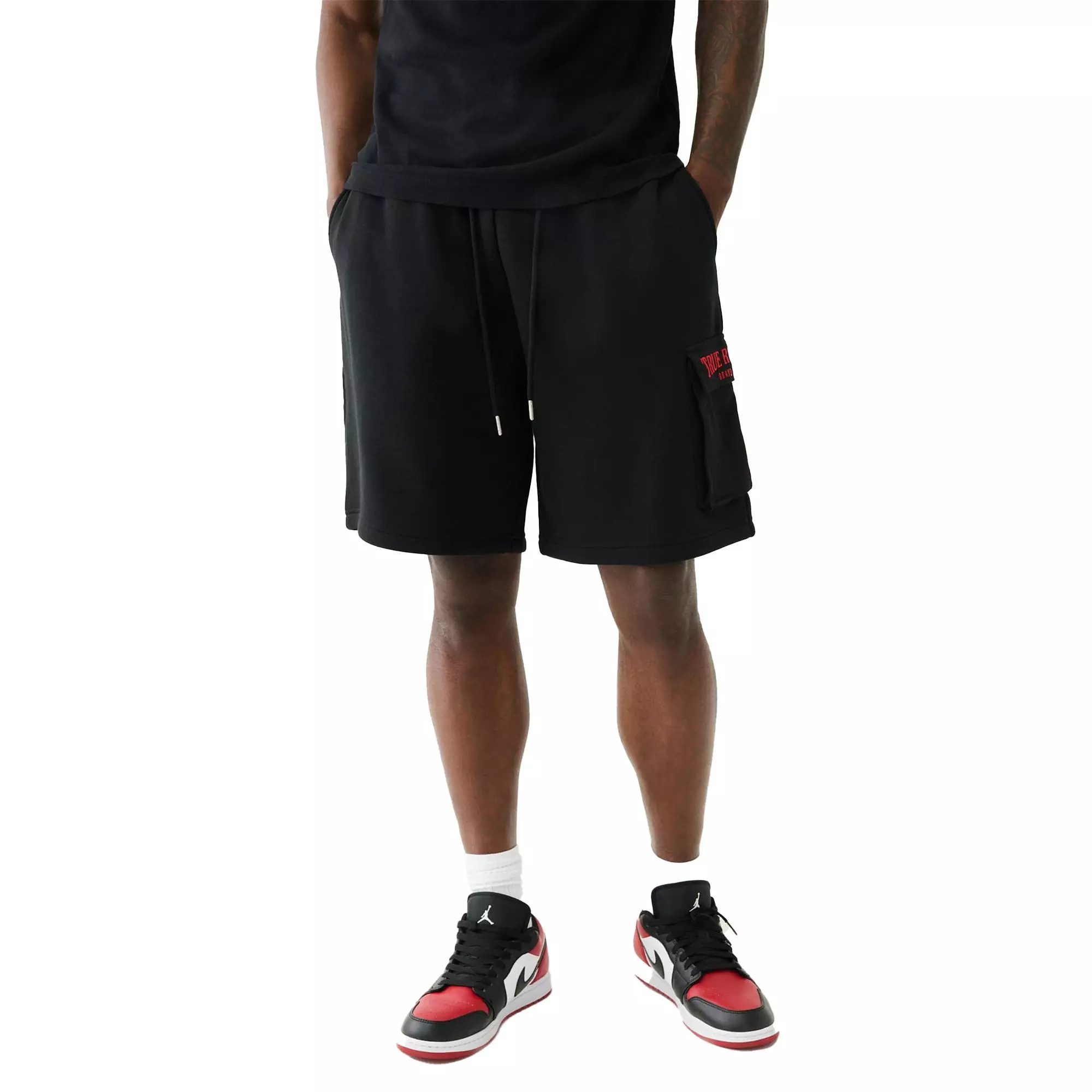 True Religion Men's Canvas Logo Cargo Shorts - BLACK