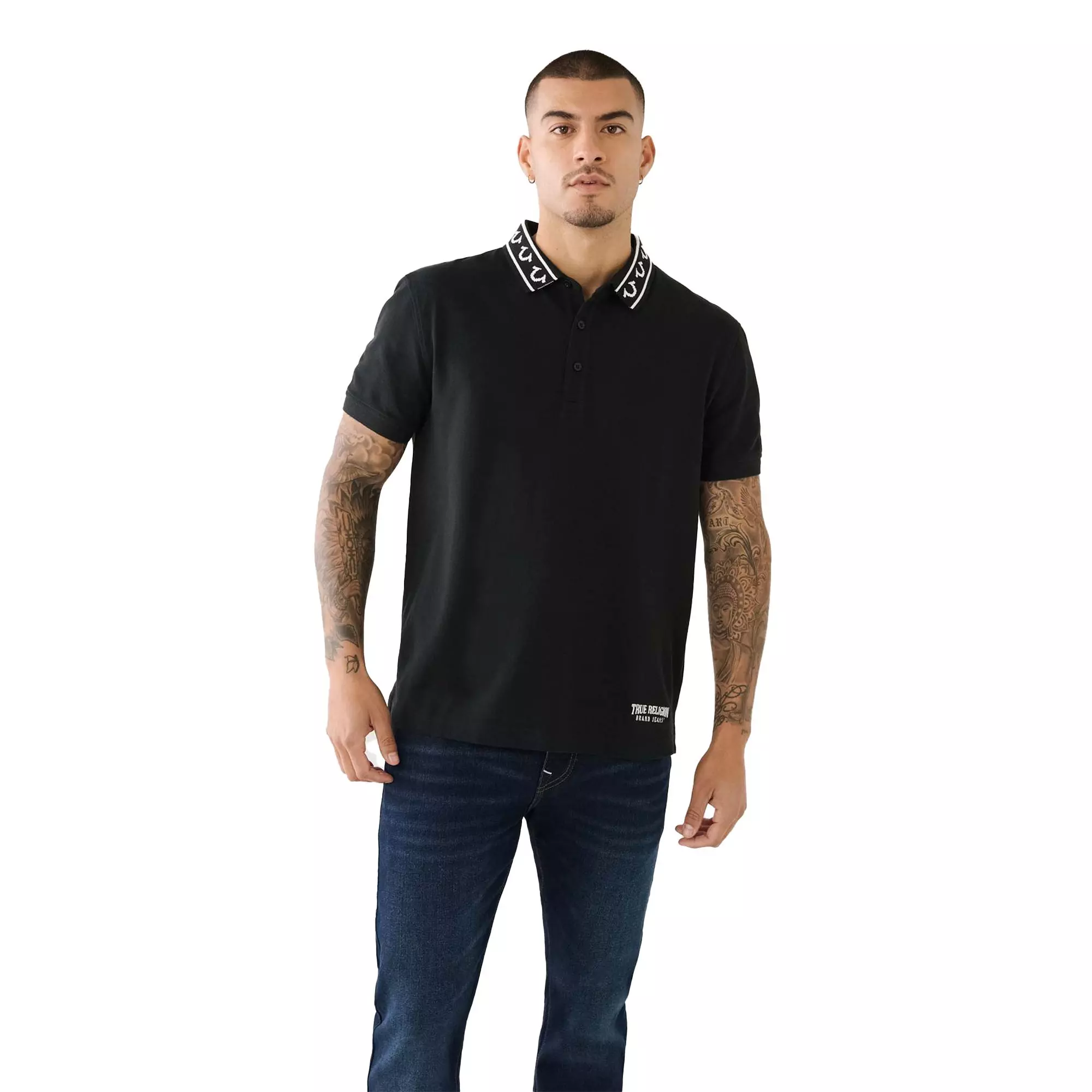 True Religion Men's Embroidered Polo - BLACK