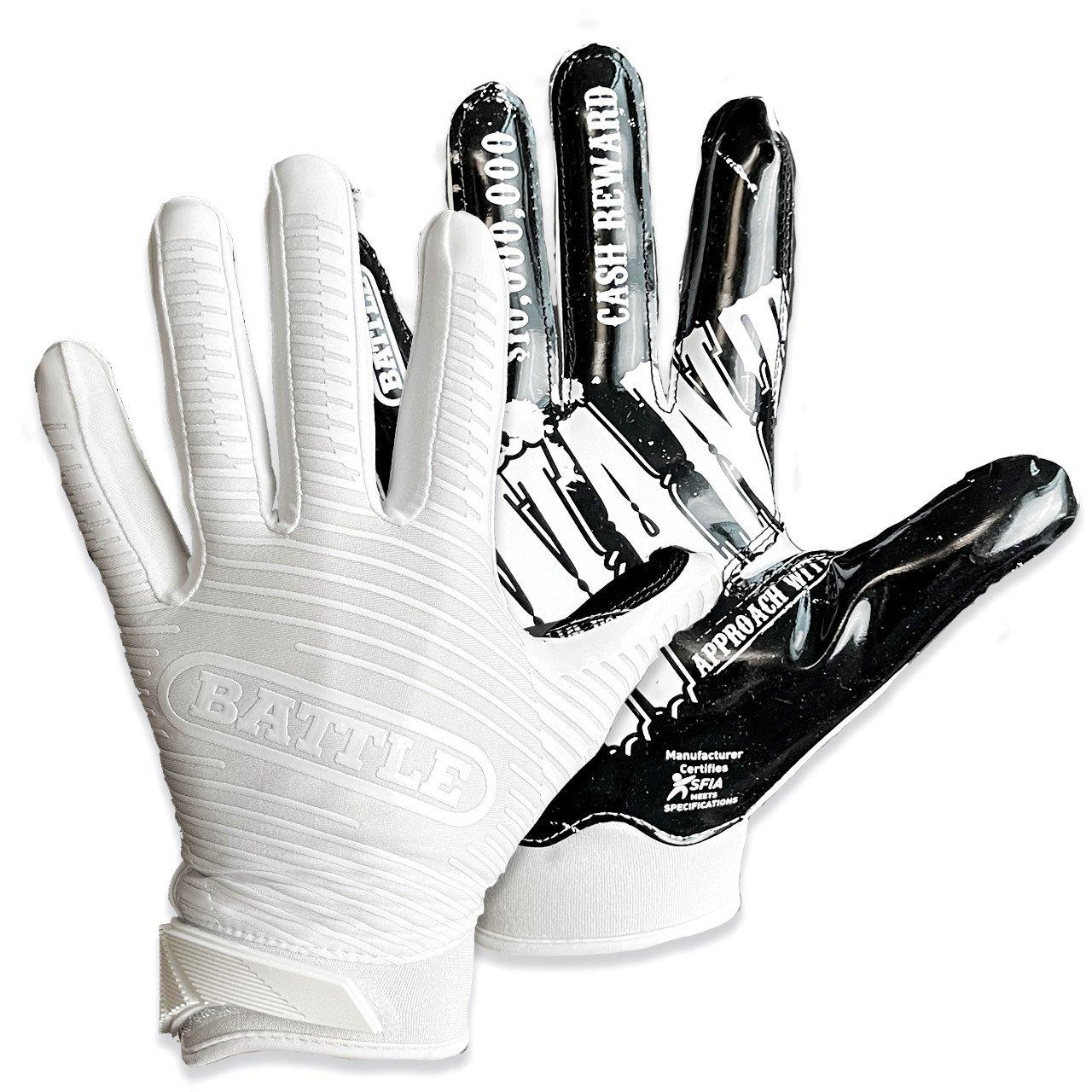 Battle Sports Wanted Doom Football Receiver Gloves - WHITE/BLACK Thumbnail View 1