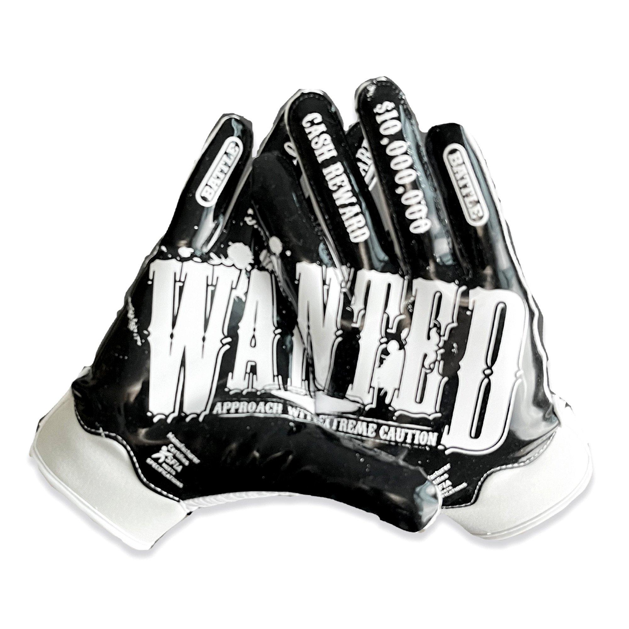 Battle Sports Wanted Doom Football Receiver Gloves - WHITE/BLACK Thumbnail View 2