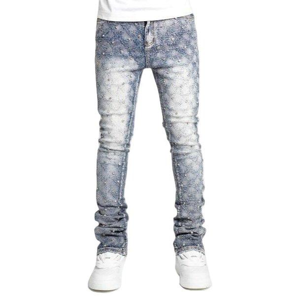 Guapi Men's Aqua Blue Embellish Stack Flared Jeans - Hibbett