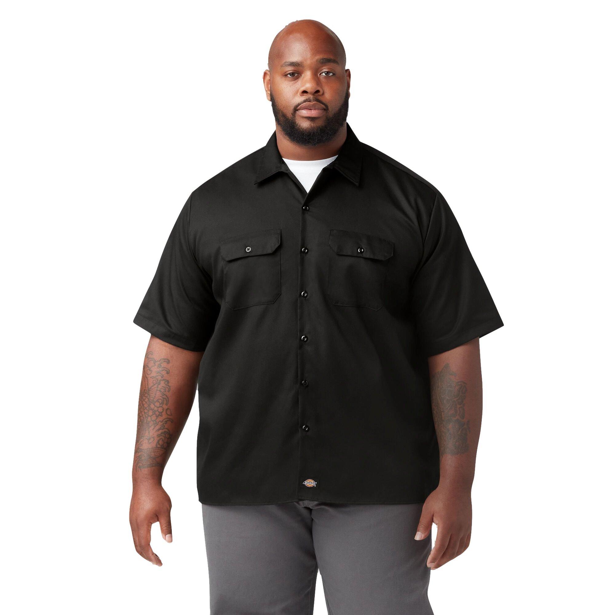 Dickies Men's Flex Twill Work Shirt - Black - BLACK Thumbnail View 1