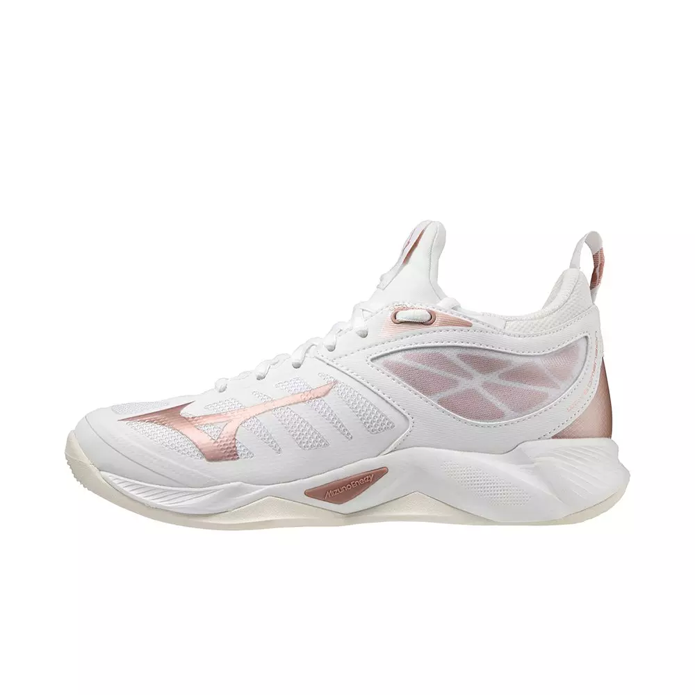 Mizuno Wave Dimension "White/Rose Gold" Women's Volleyball Shoe - WHITE/PINK