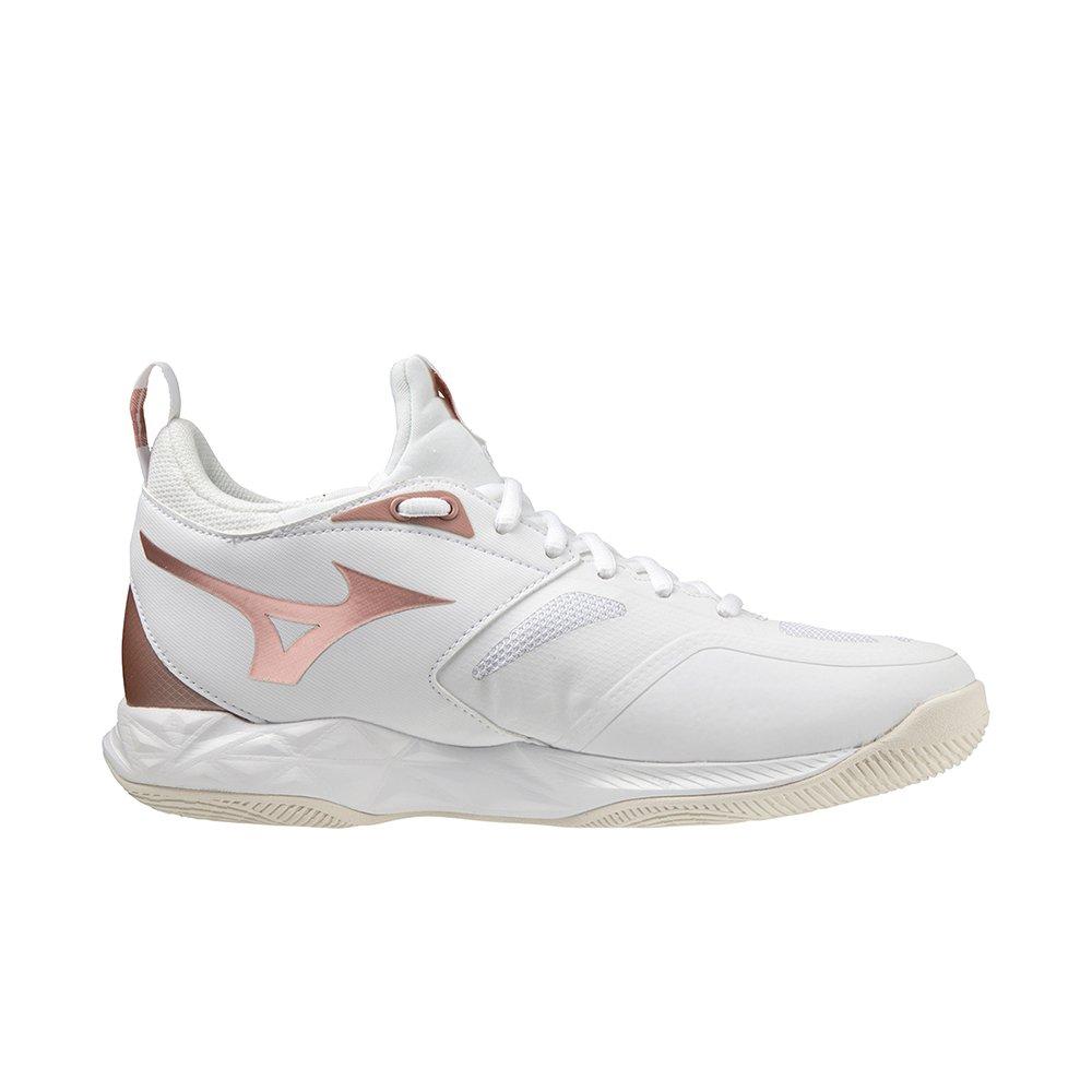 Mizuno Wave Dimension "White/Rose Gold" Women's Volleyball Shoe - WHITE/PINK Thumbnail View 1