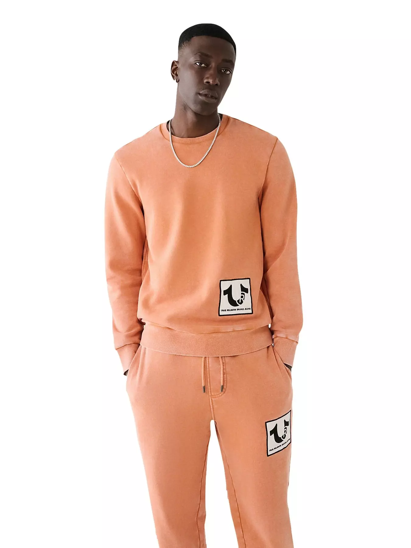 True Religion Men's Registered Logo Patch Crewneck - ORANGE