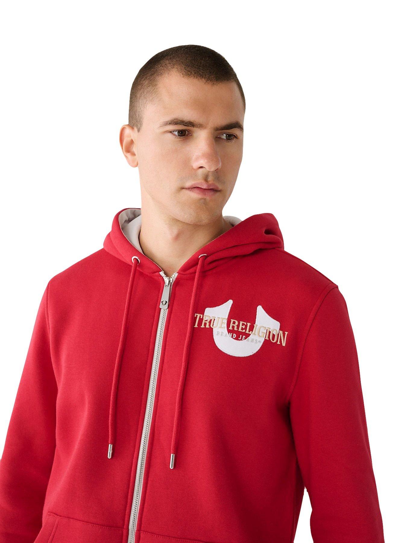 Red and white true religion hoodie sale