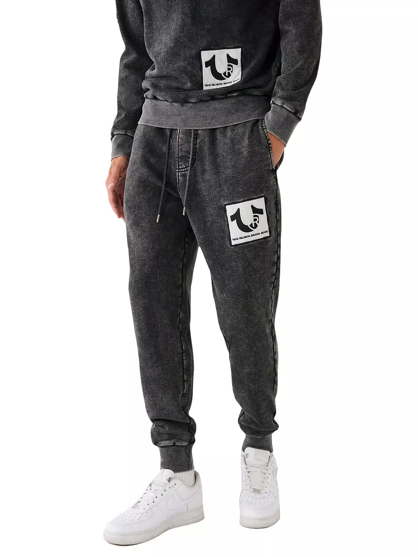 True Religion Men's Logo Patch Joggers-Black - BLACK