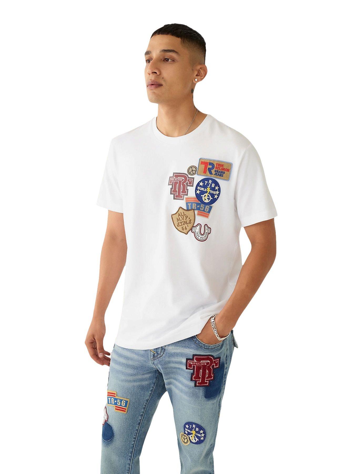 True Religion Men's Collegiate Patch Tee - White - WHITE