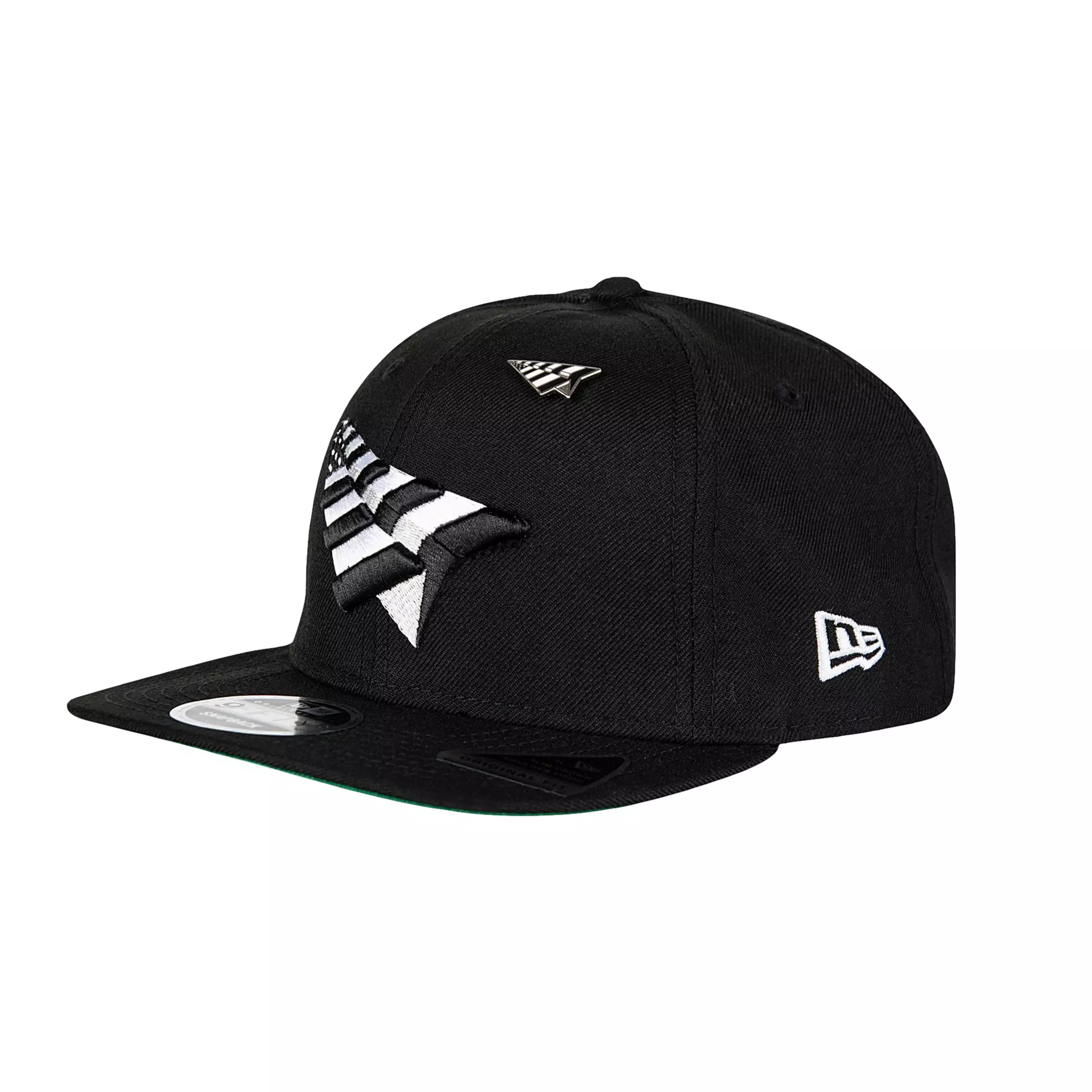 Paper Planes The Original Crown Old School Snapback Hat with Green Undervisor-Black - BLACK