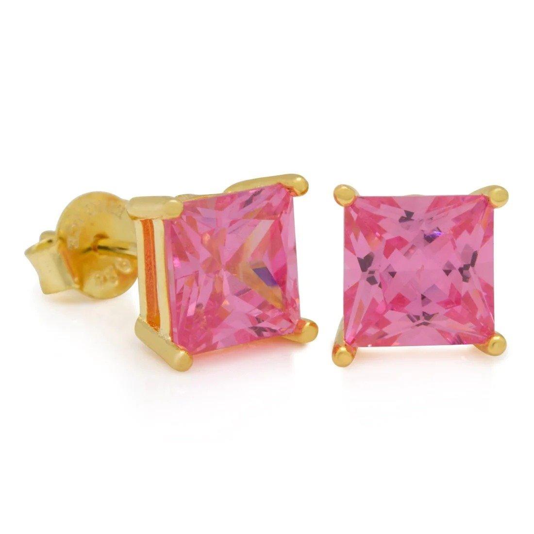 King Ice Pink Princess-Cut Stud Earrings - PINK Thumbnail View 1
