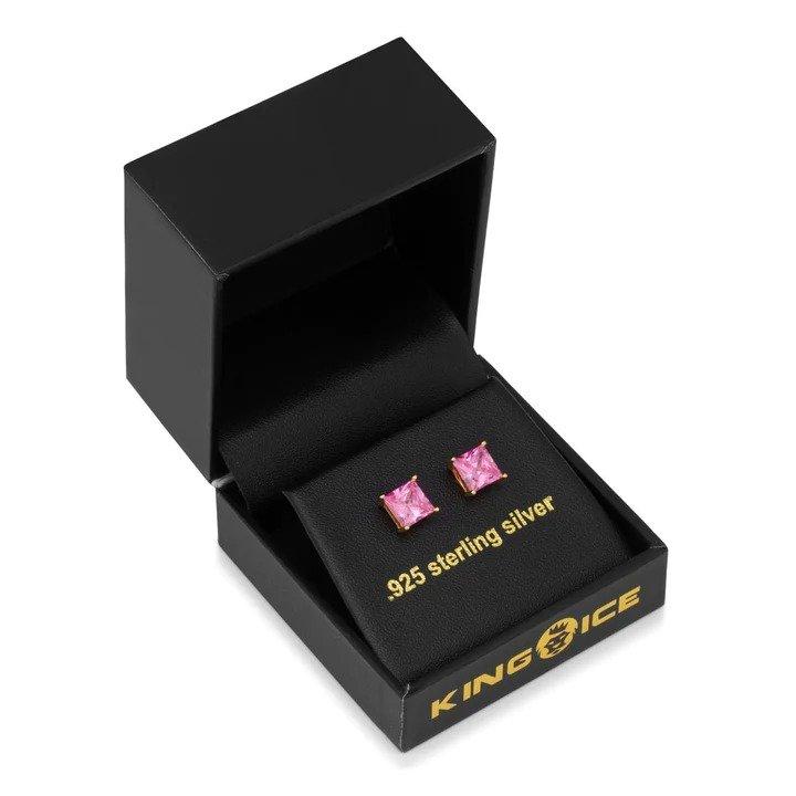 King Ice Pink Princess-Cut Stud Earrings - PINK Thumbnail View 2