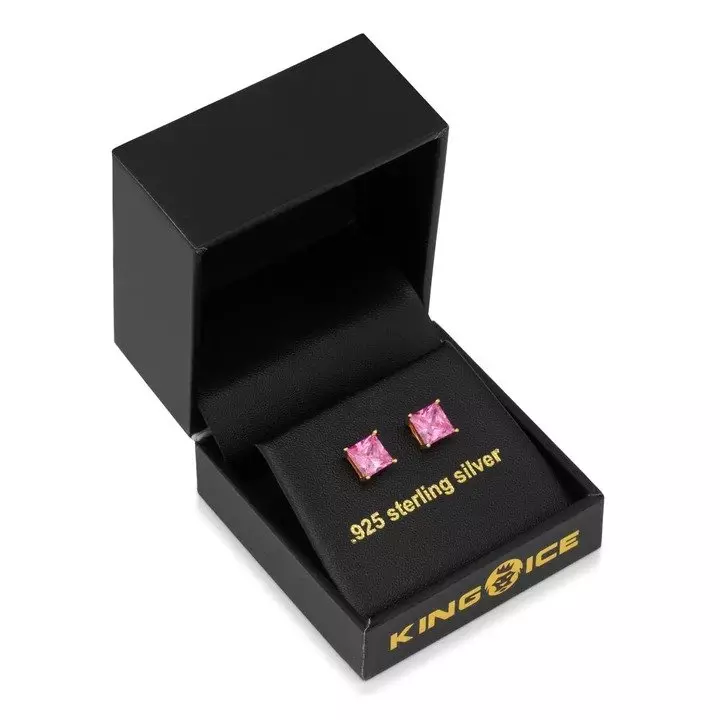 King Ice Pink Princess-Cut Stud Earrings - PINK