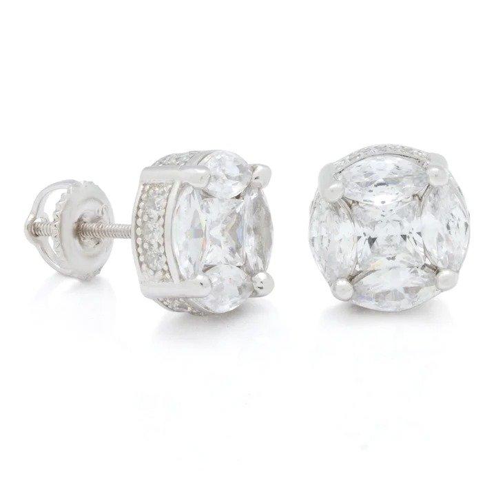 King Ice Brilliant-Cut 3D Button Stud Earrings - SILVER Thumbnail View 1