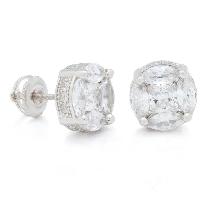 King Ice Brilliant-Cut 3D Button Stud Earrings