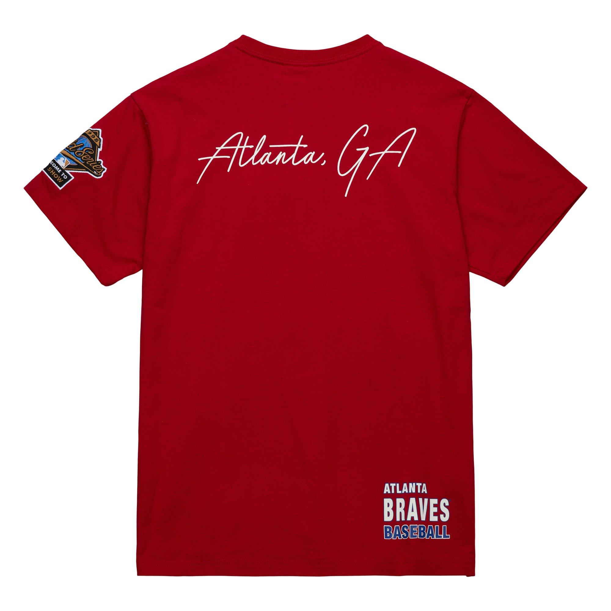 Mitchell & Ness Men's Atlanta Braves Hometown Vintage Logo Short Sleeve Shirt - Red - RED Thumbnail View 2