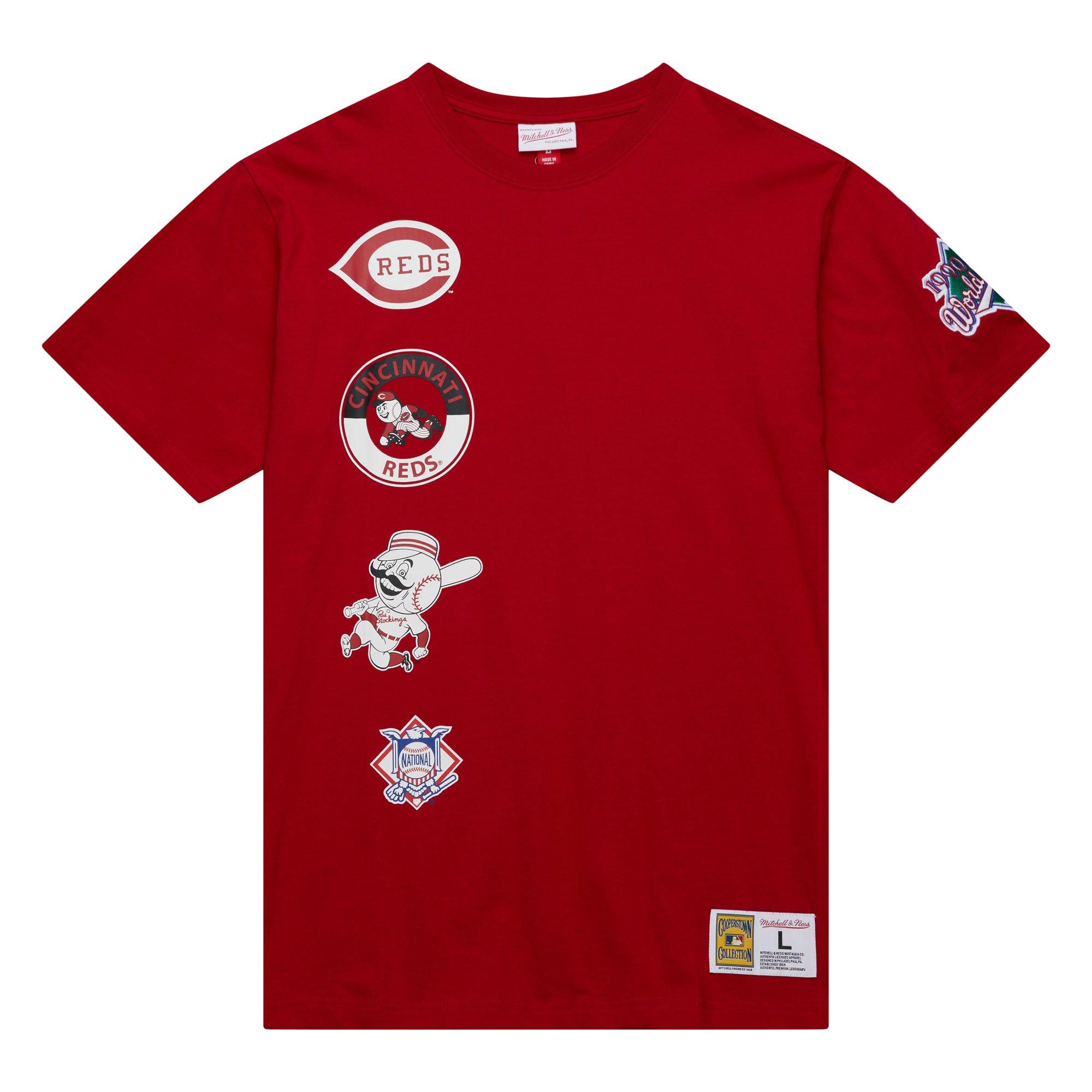 Mitchell & Ness Men's Cincinnati Reds Hometown Vintage Logo Short Sleeve Shirt - Red - RED Thumbnail View 1