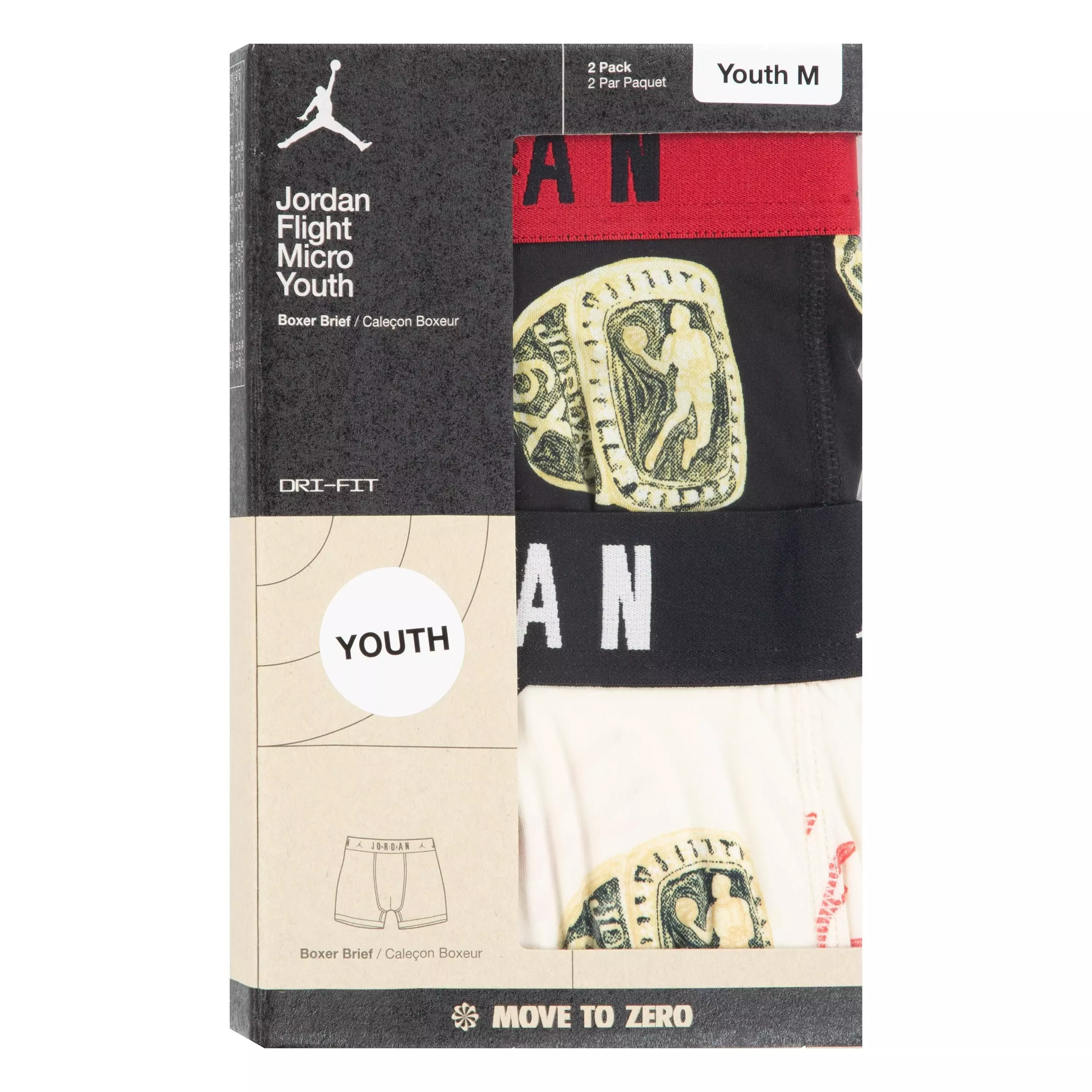 Jordan Big Kids' 2-Pack Printed Boxer Briefs - Black/White - BLACK/WHITE