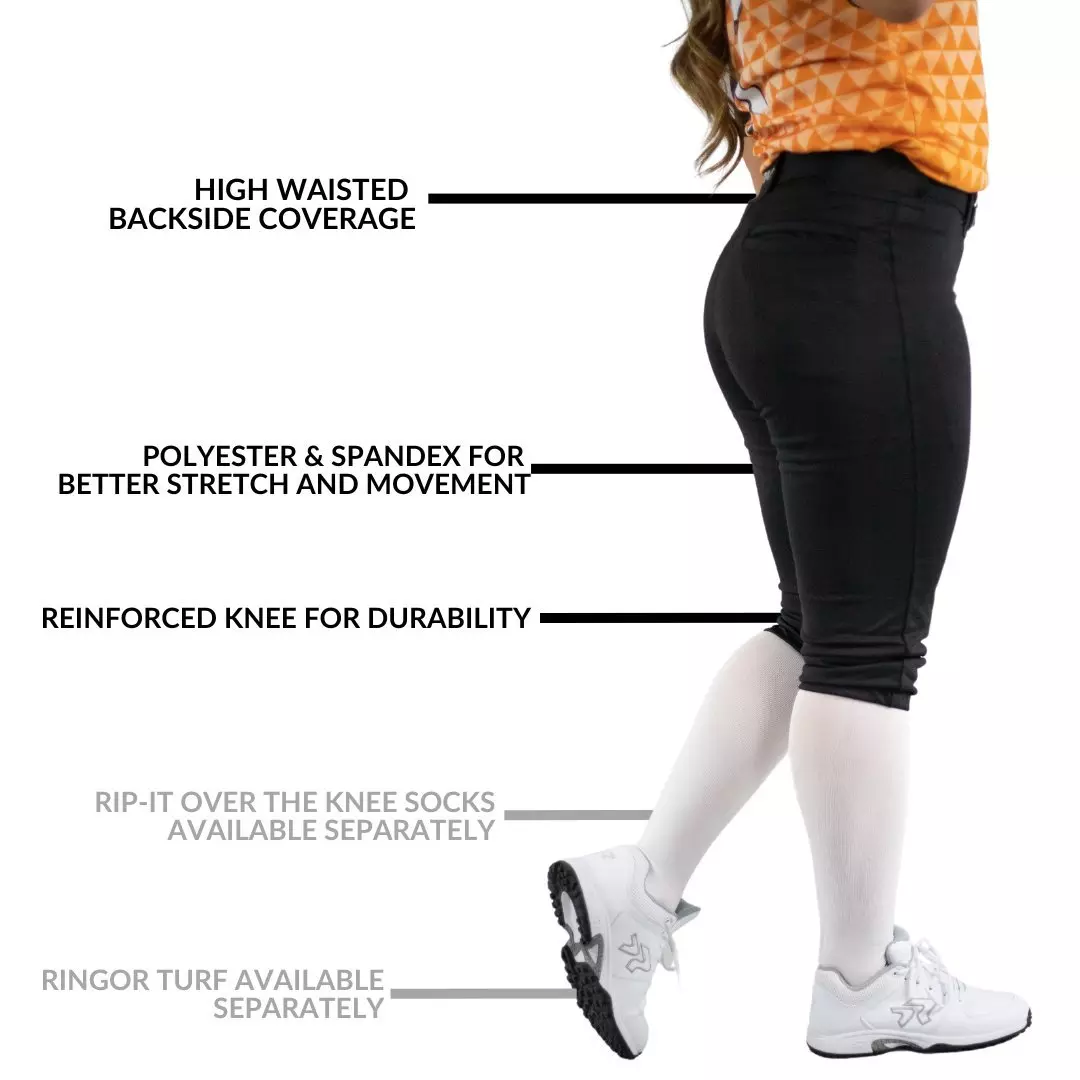 RIP-IT Women's Revolution Softball Pants - Athletic Fit - BLACK