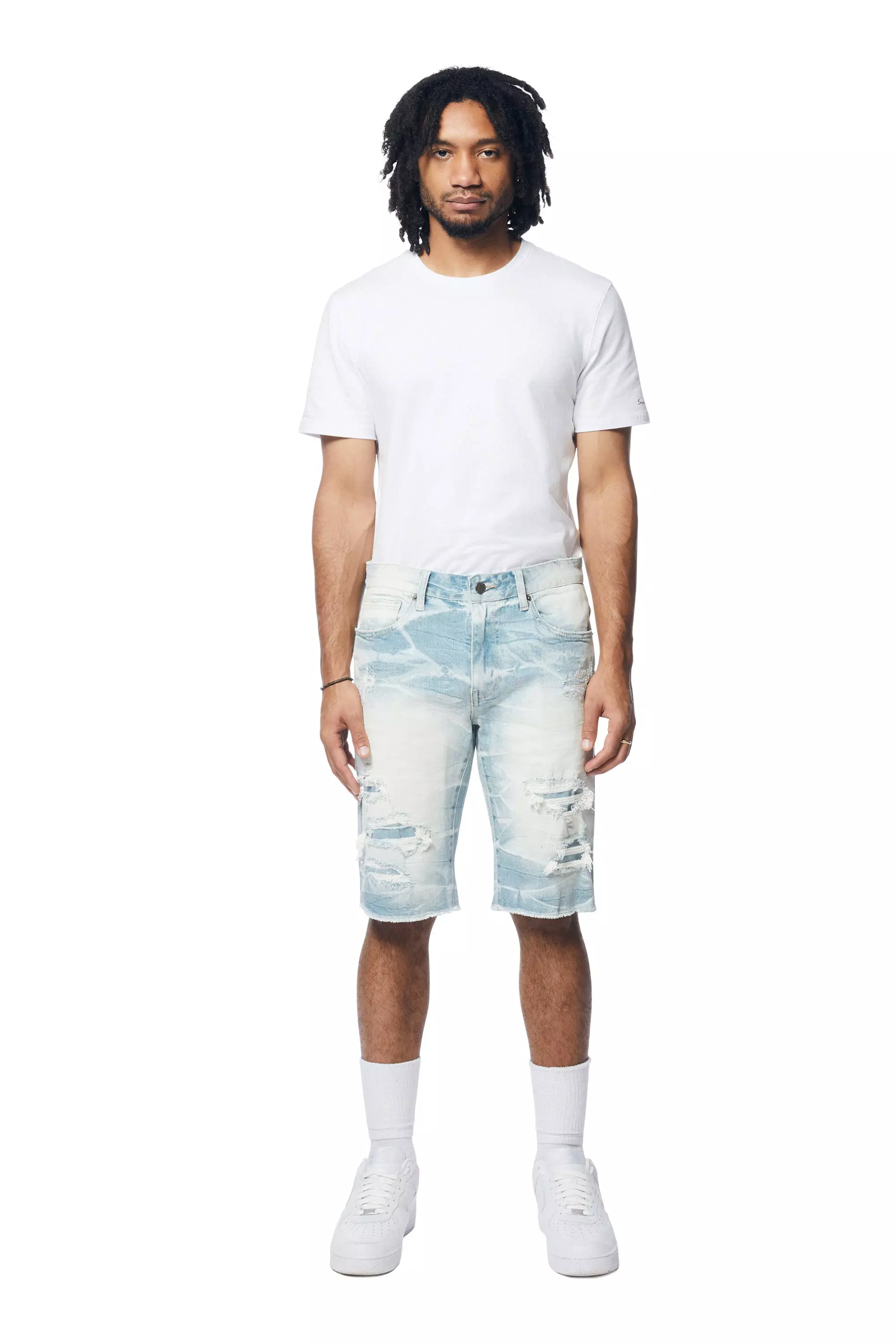 Grindhouse Men's Speckle Blue Essential Denim Shorts - BLUE
