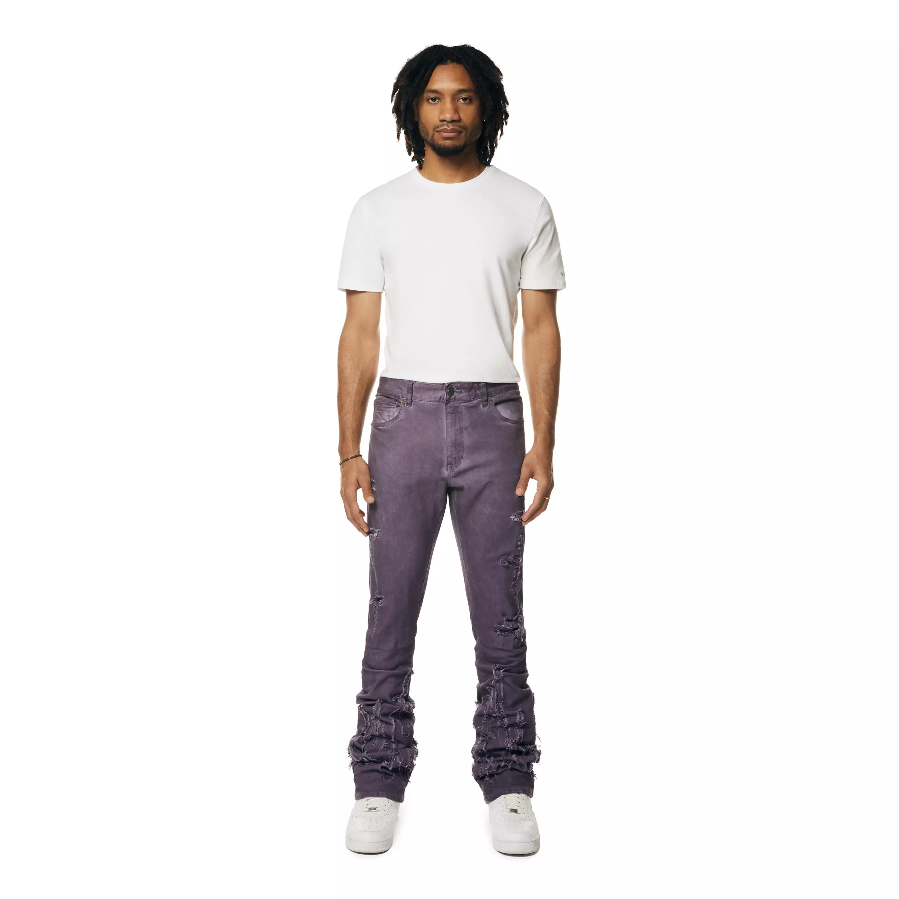 Grindhouse Men's Purple Stacked Flare Flame Jeans - PURPLE