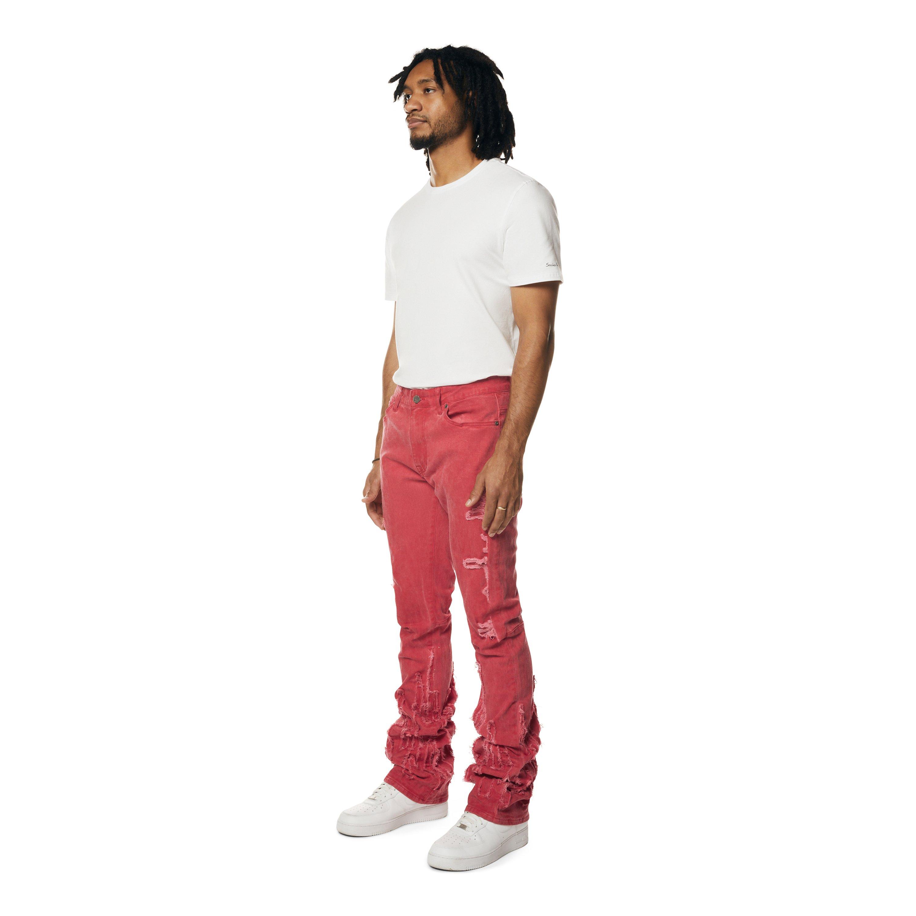 Grindhouse Men's Red Stacked Flare Flame Jeans
