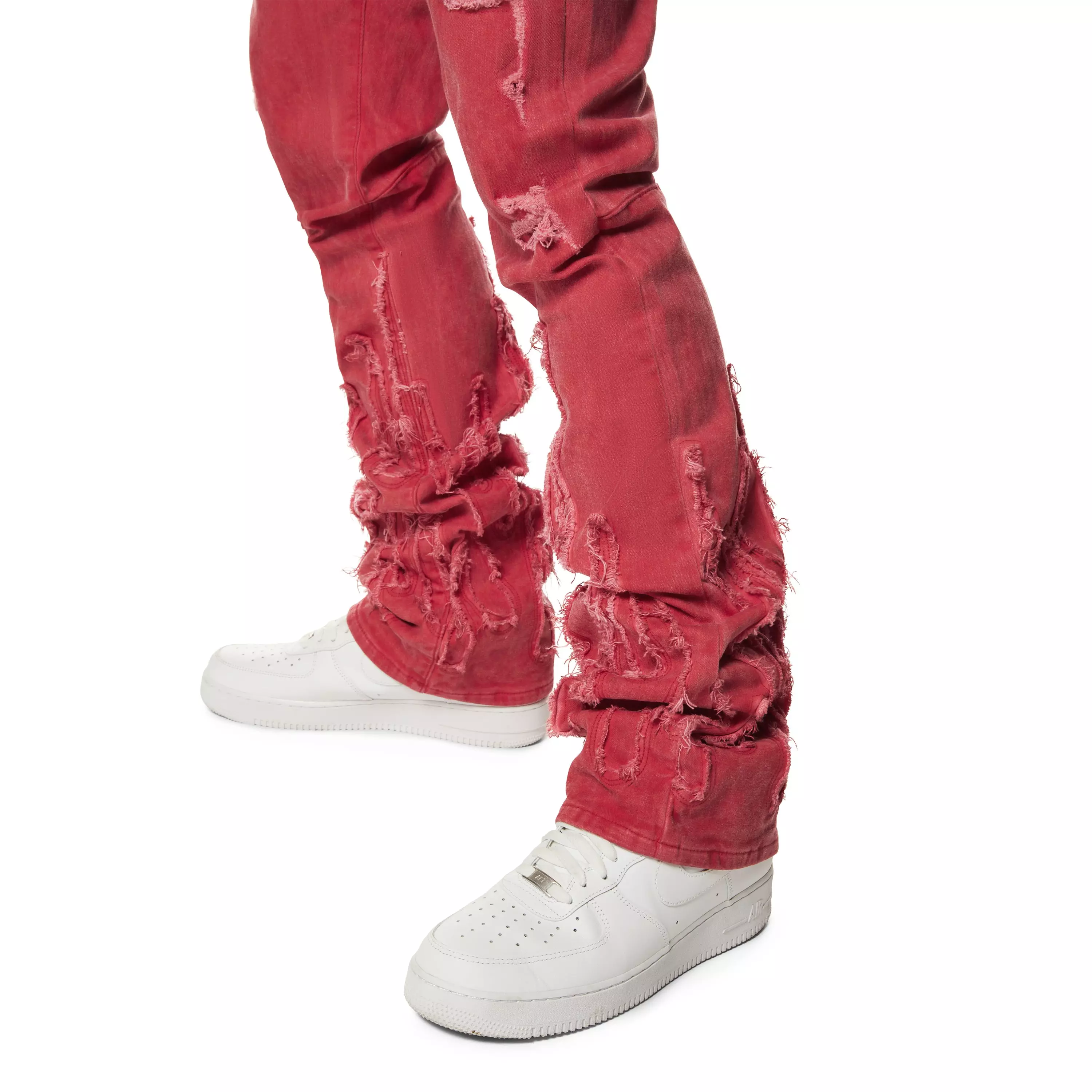 Grindhouse Men's Red Stacked Flare Flame Jeans - RED