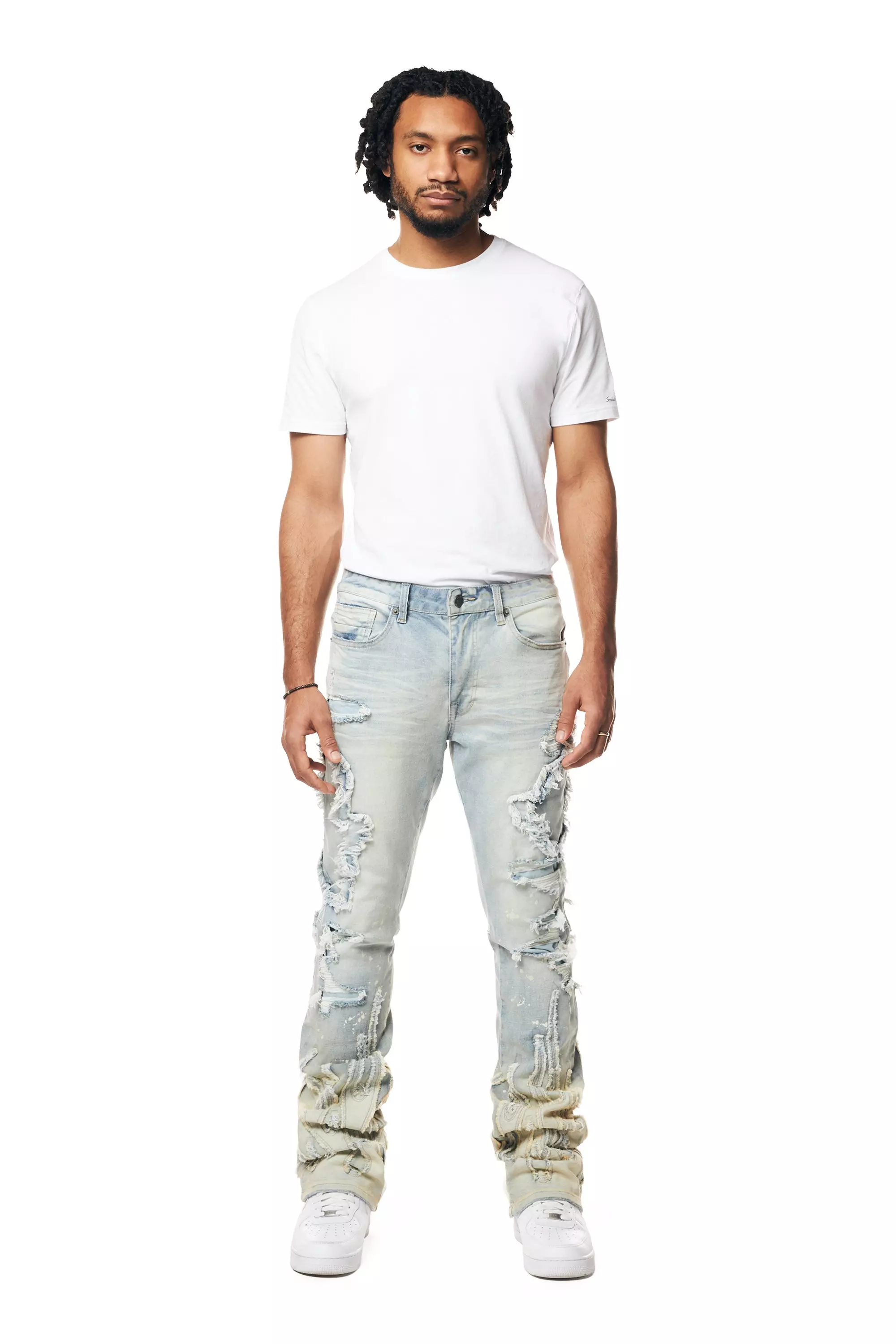 Grindhouse Men's Ombre Blue Stacked Flare Flame Jeans - BLUE