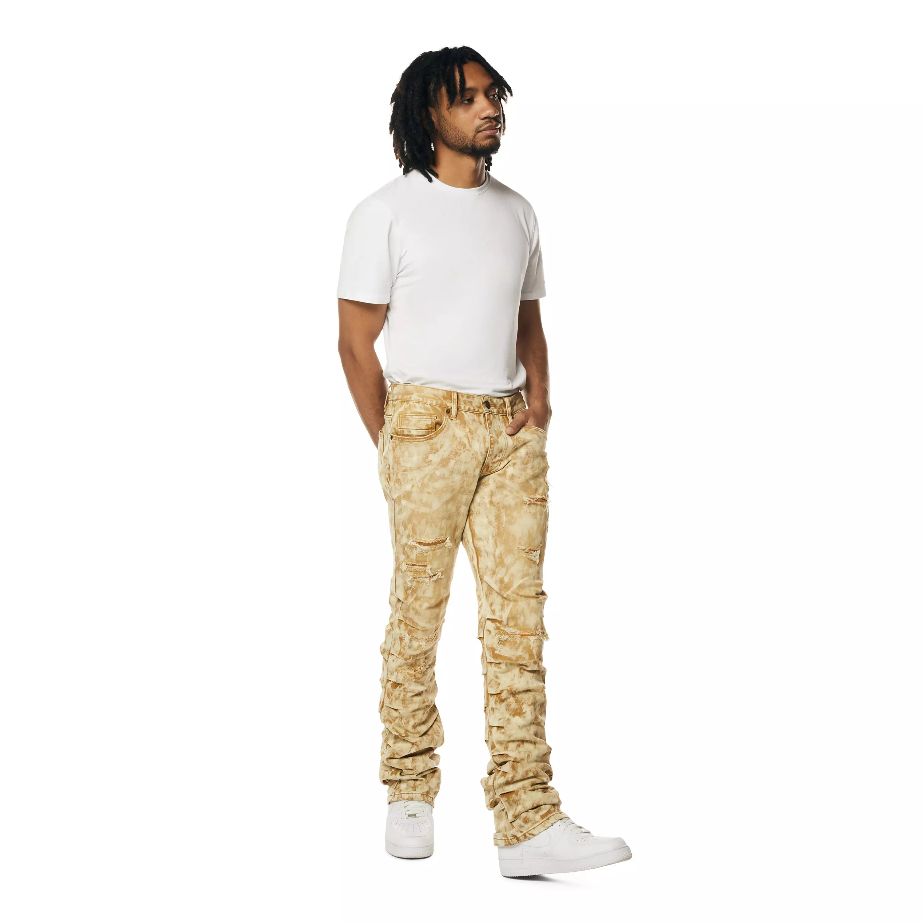 Grindhouse Men's Frappe Lazy Stacked Flare Jeans - BROWN