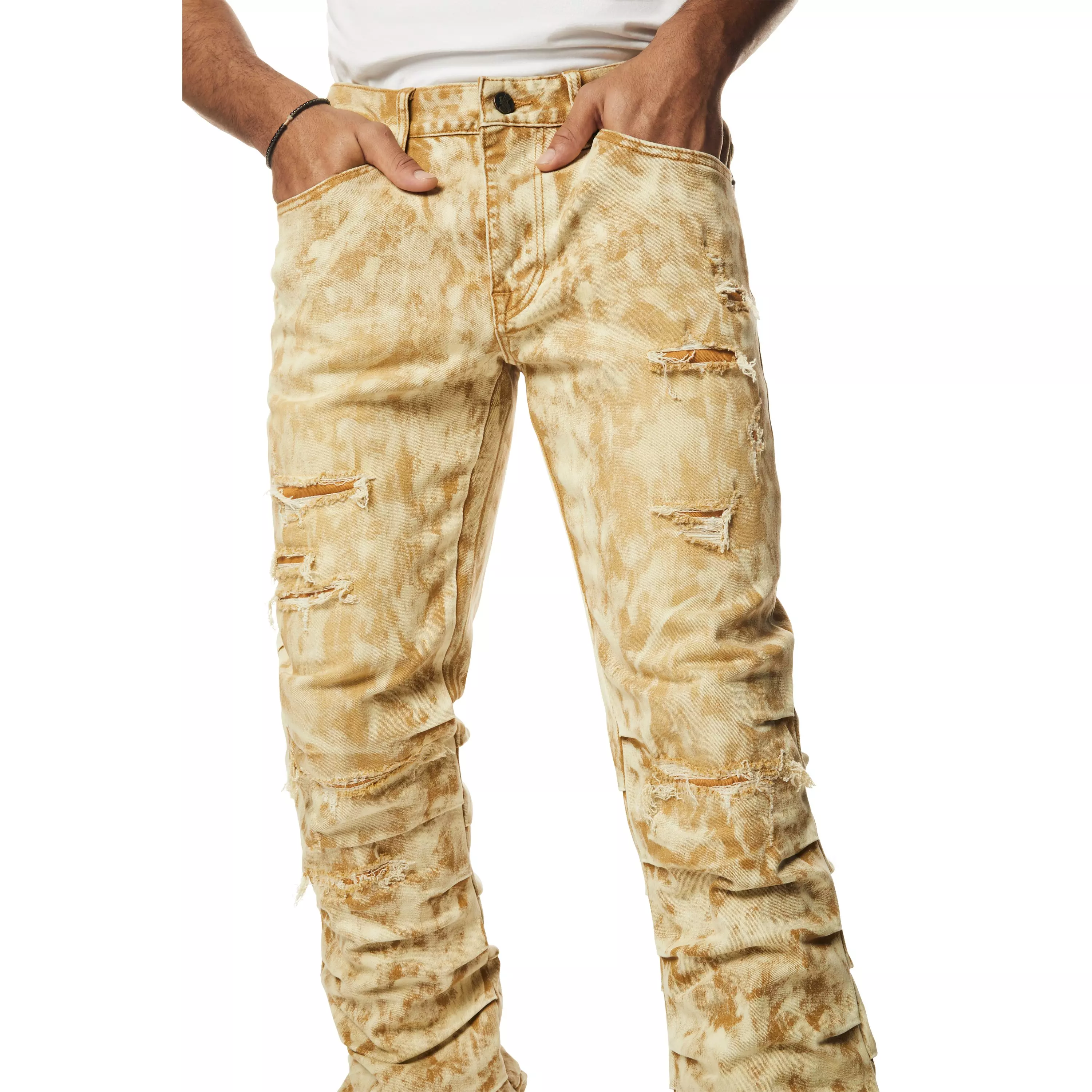 Grindhouse Men's Frappe Lazy Stacked Flare Jeans - BROWN