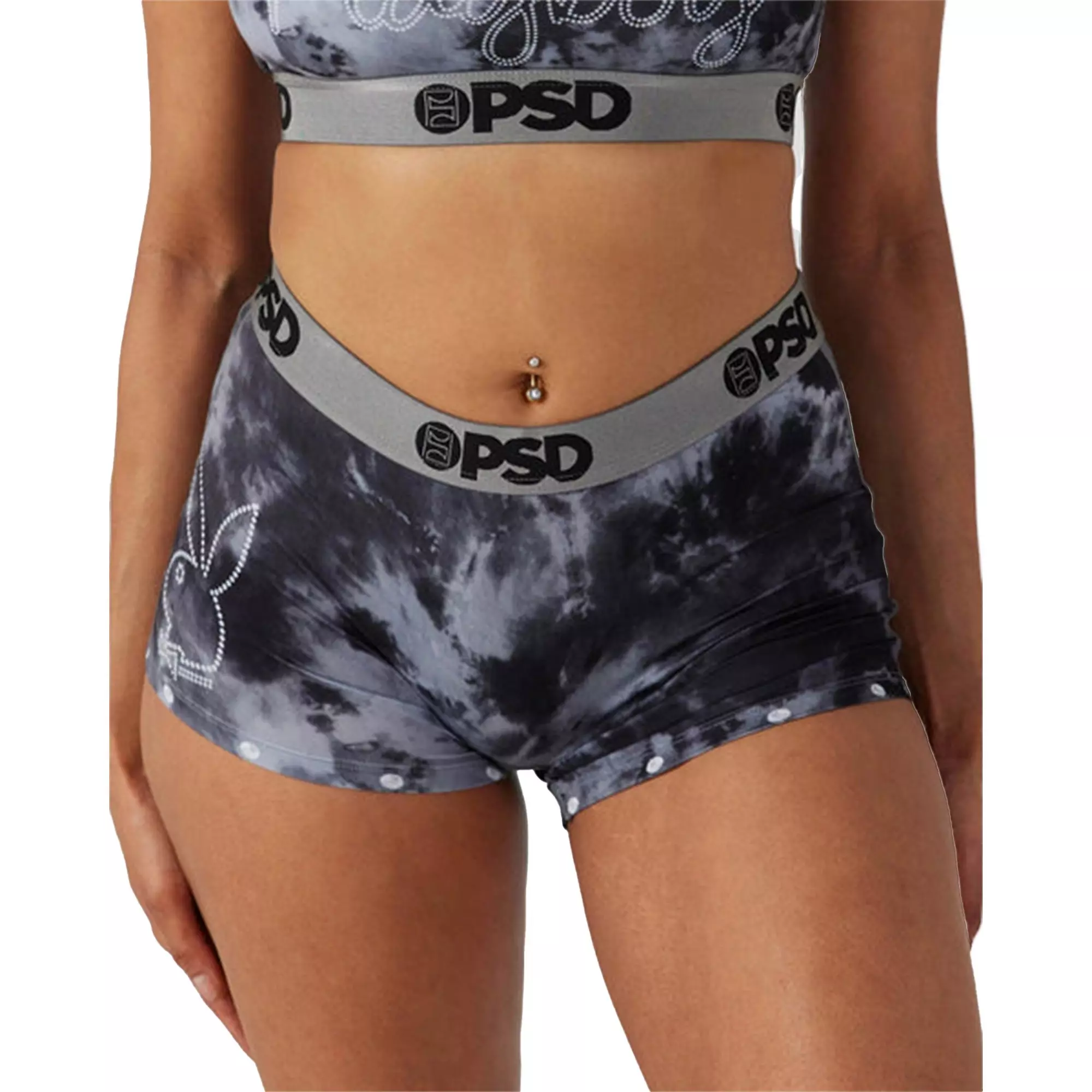 PSD Women's Playboy Icy Bunny Boy Shorts - BLACK