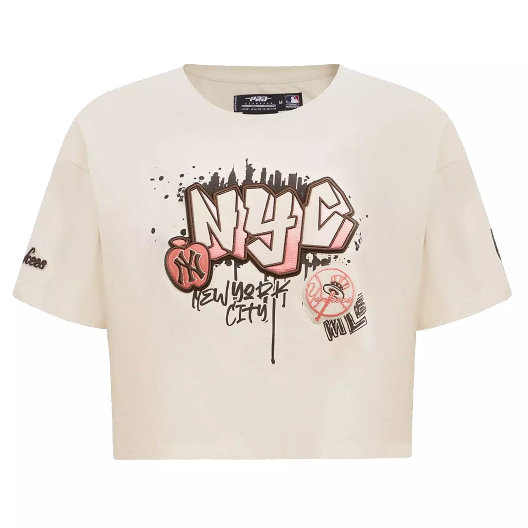 Pro Standard Women's New York Yankees MLB Graffiti Mix Crop Top-Cream - OFF-WHITE