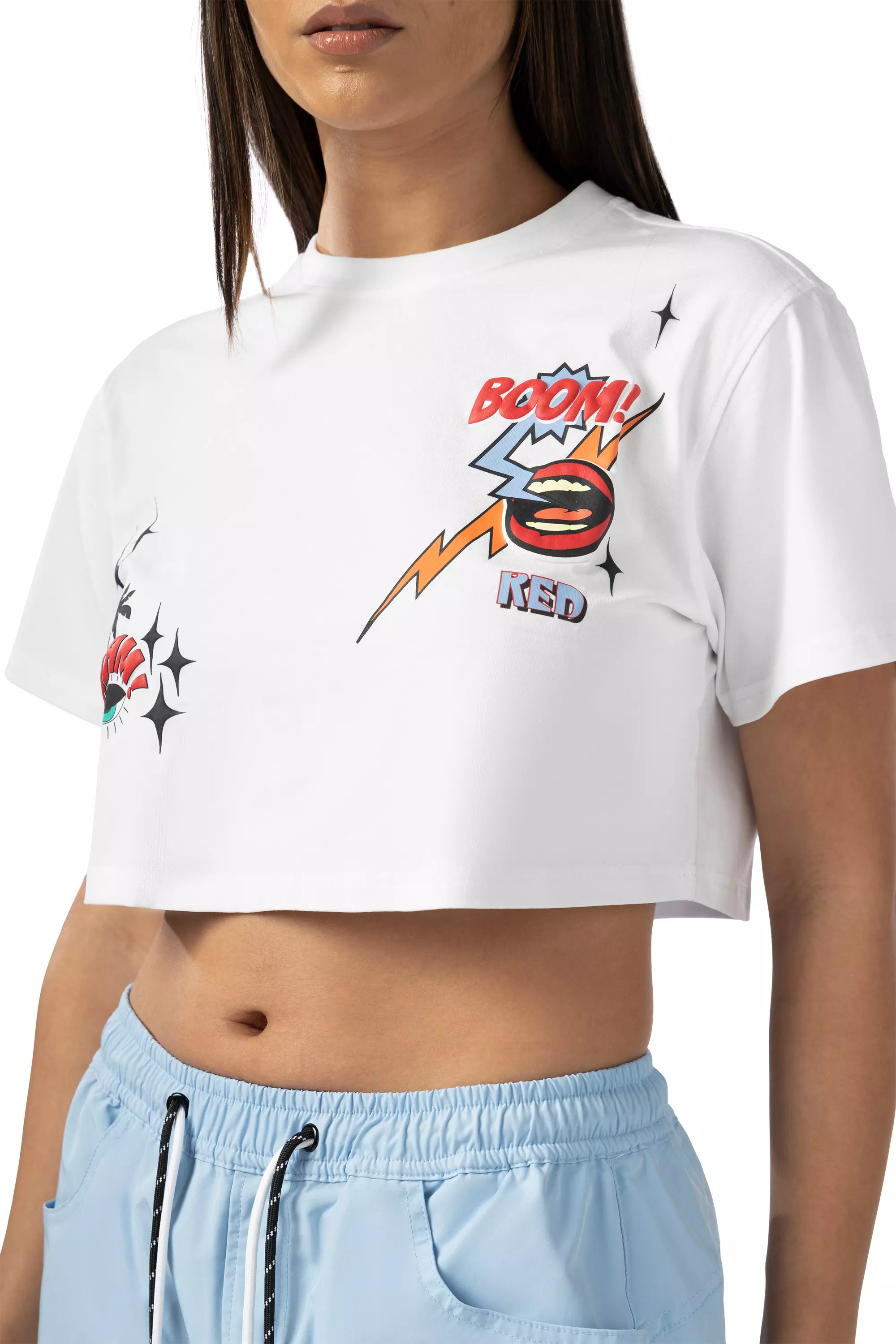 Smoke Rise Women's Boom Graphic Crop Tee - White - WHITE
