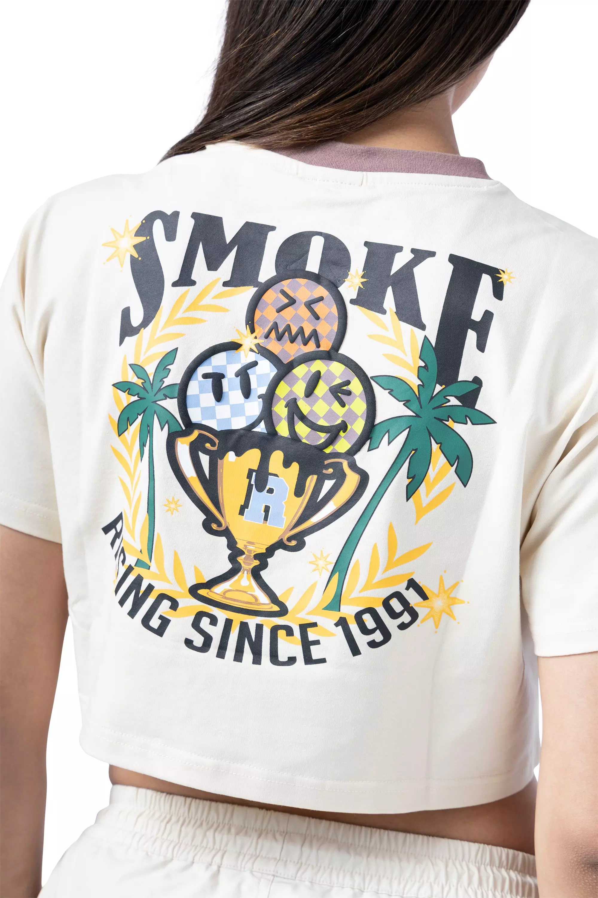 Smoke Rise Women's Good Times Graphic Crop Tee - Oatmeal - CREAM