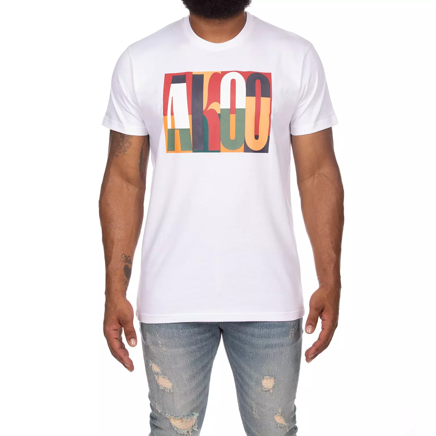AKOO Men's Stacked Tee - White - WHITE