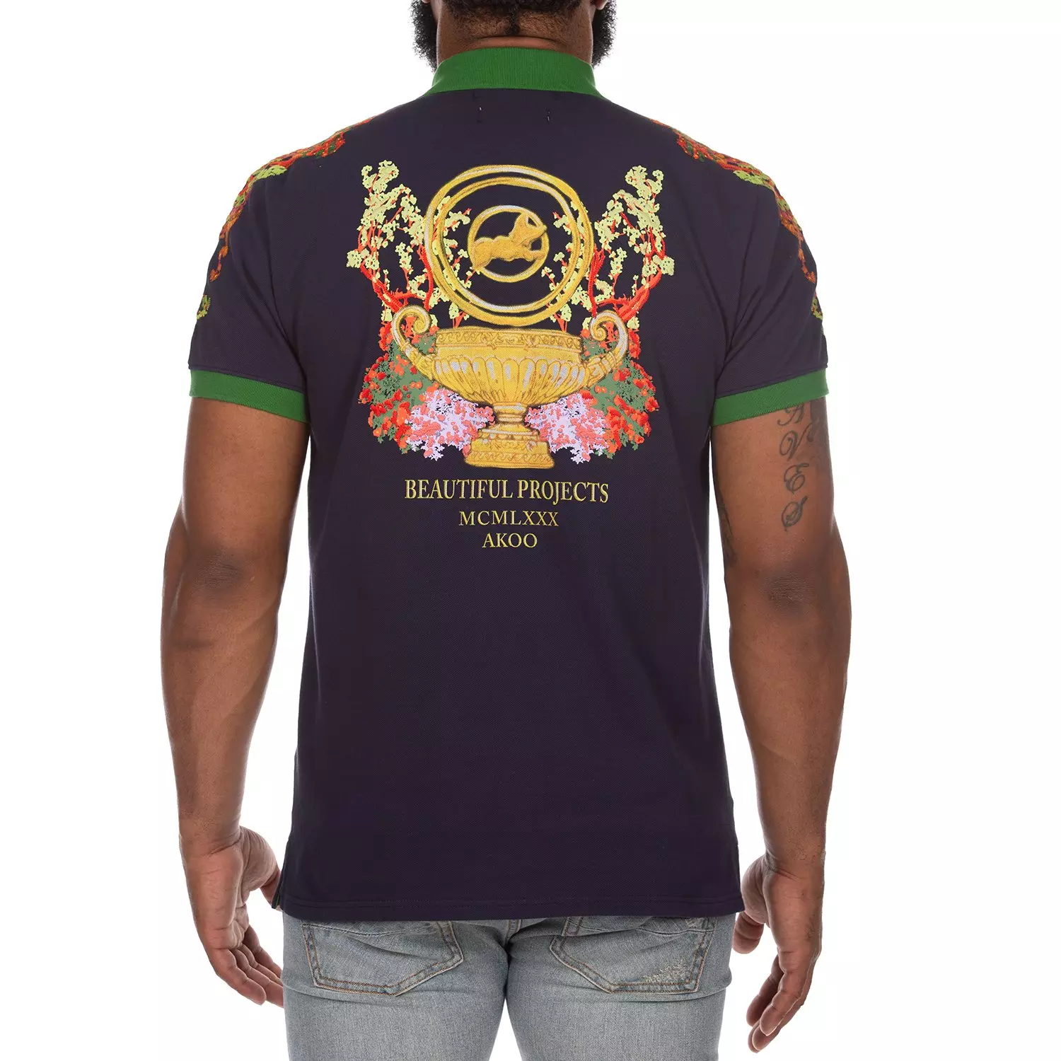 AKOO Men's Greenery Polo - Blue - NAVY