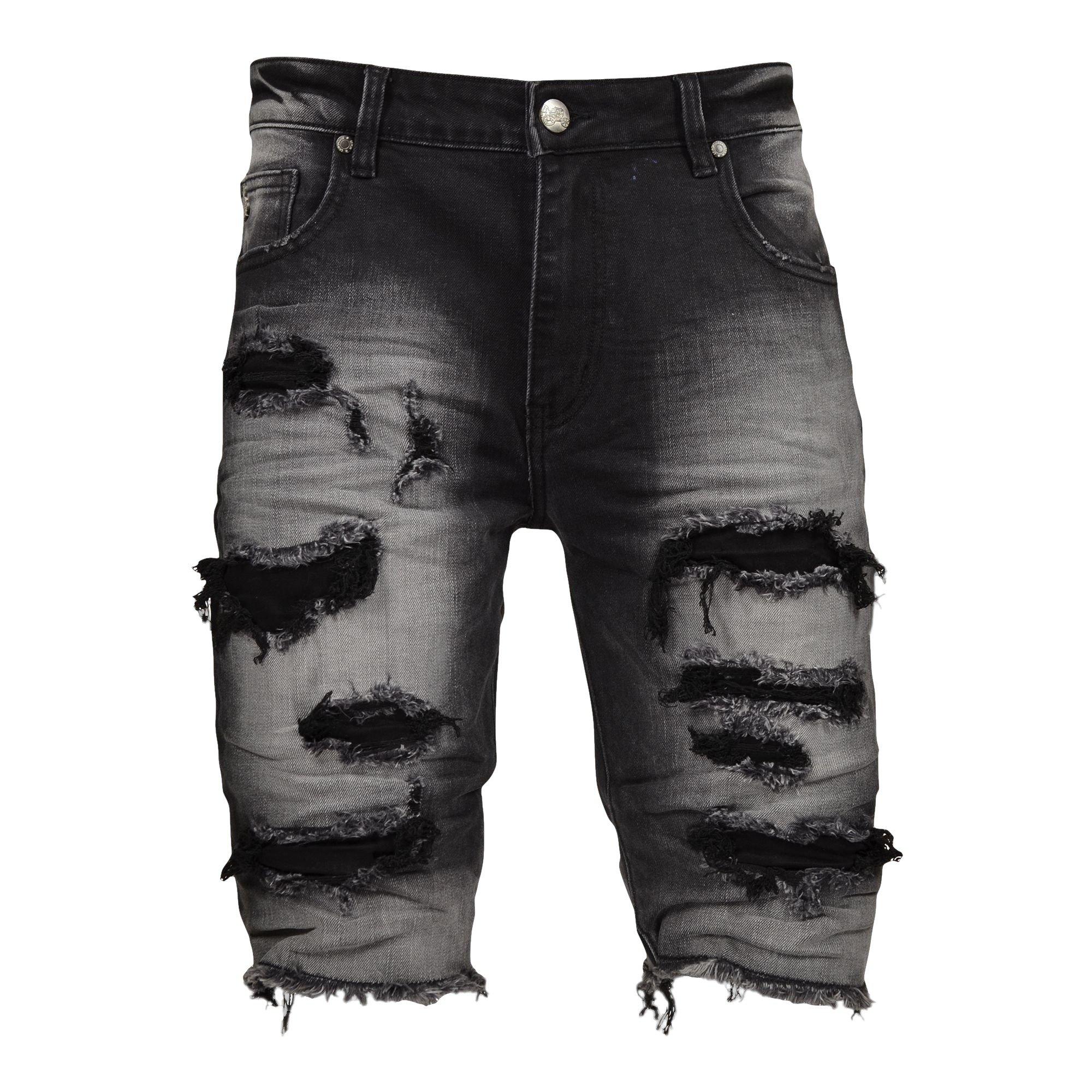 Grindhouse Men's Distressed Denim Shorts - Black - BLACK Thumbnail View 1