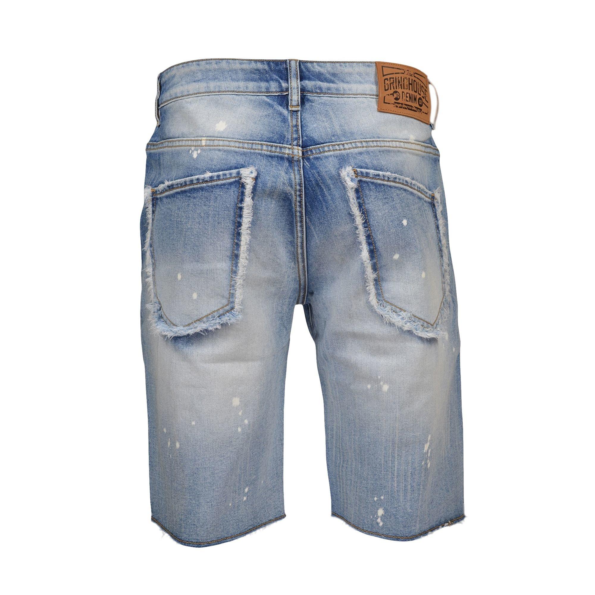 Grindhouse Blue Vintage Wash Frayed Packet Denim Men's Shorts