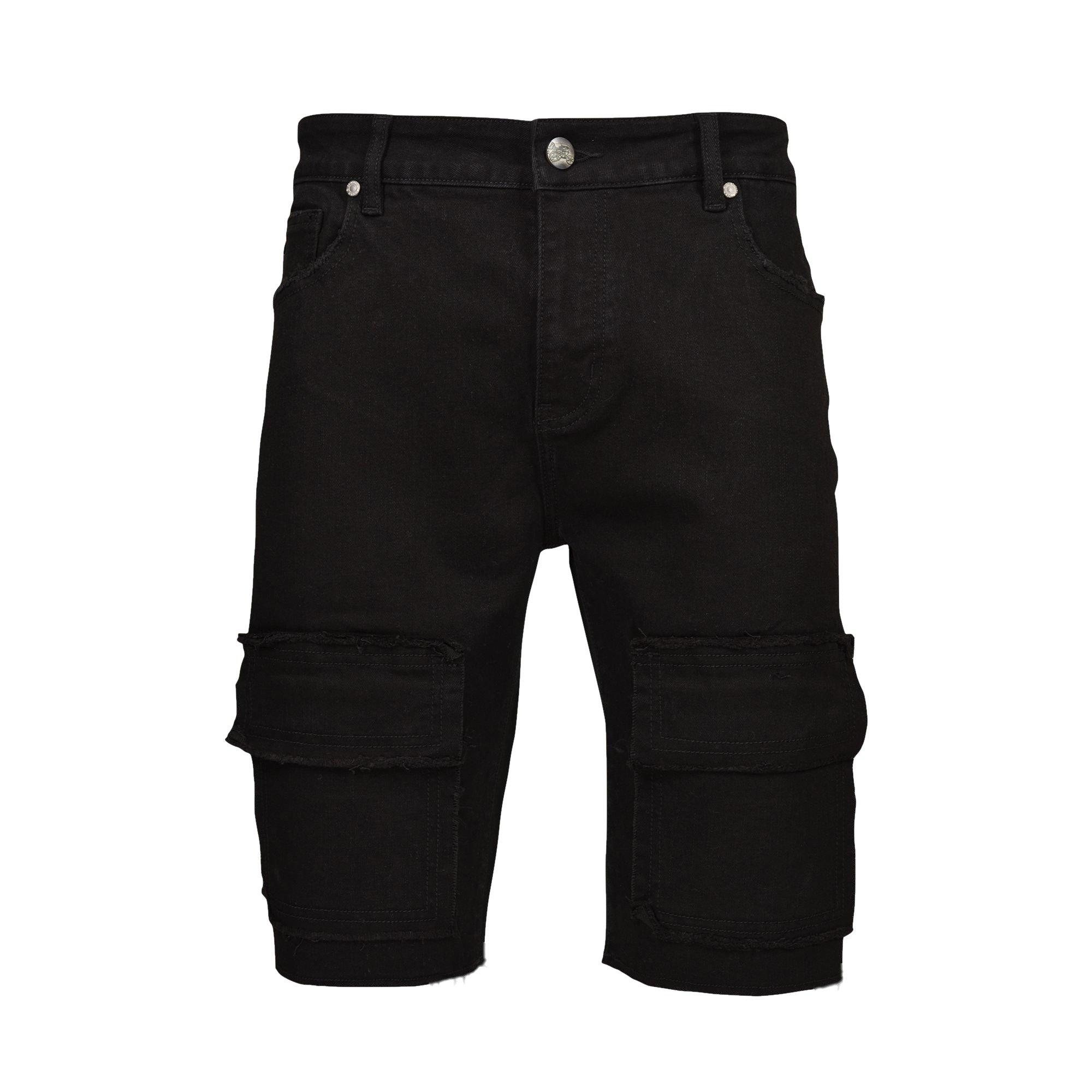 Grindhouse Men's Black With Frayed Pocket Shorts - BLACK