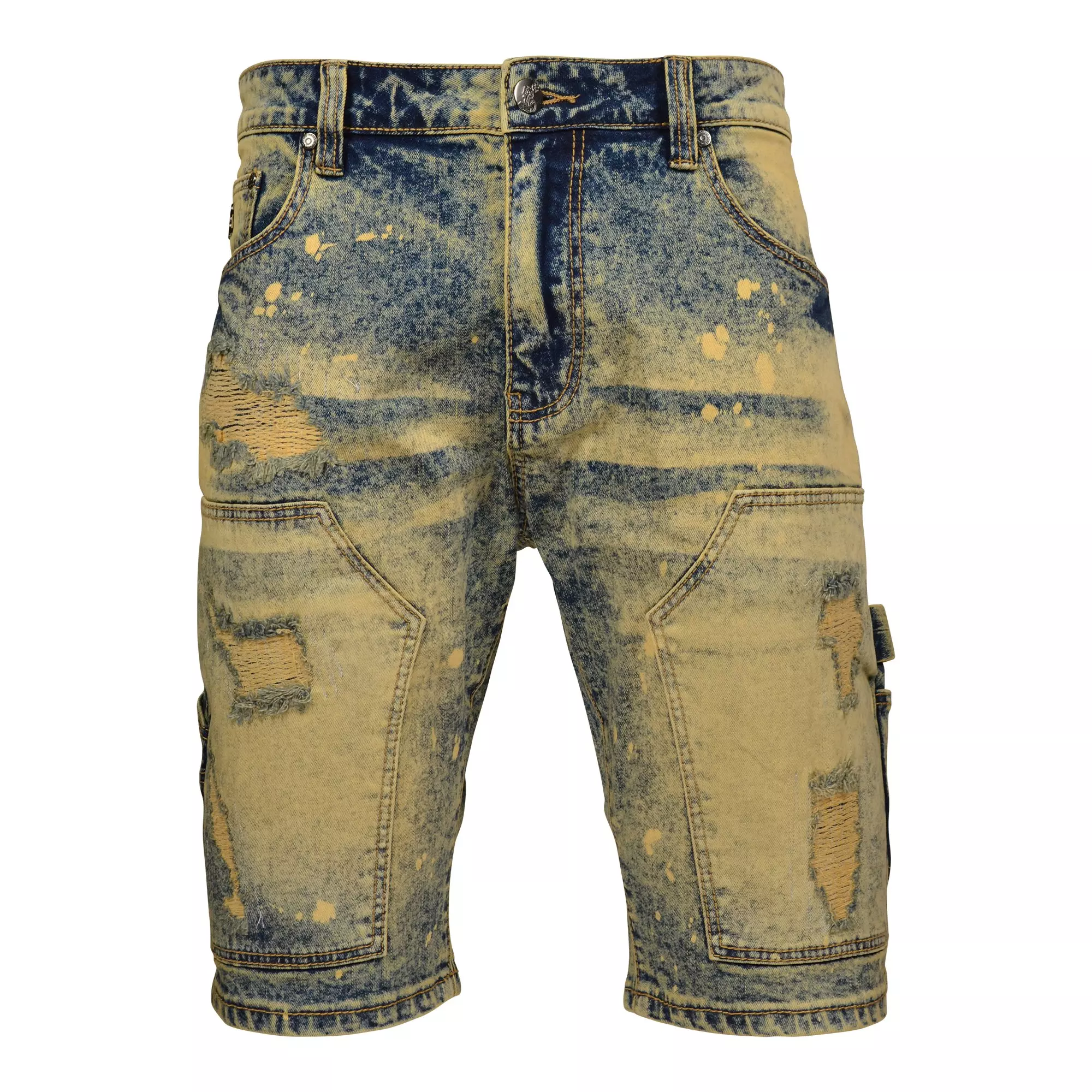 Grindhouse Men's Ripped With Bleach Shorts - Blue - BLUE