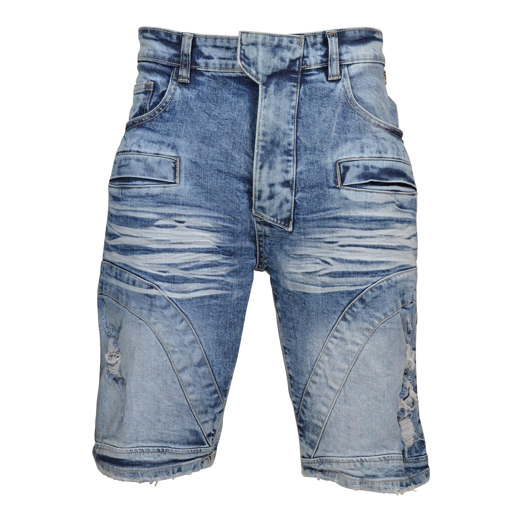 Grindhouse Men's Blue Washed Seam Detailed Denim Shorts - BLUE