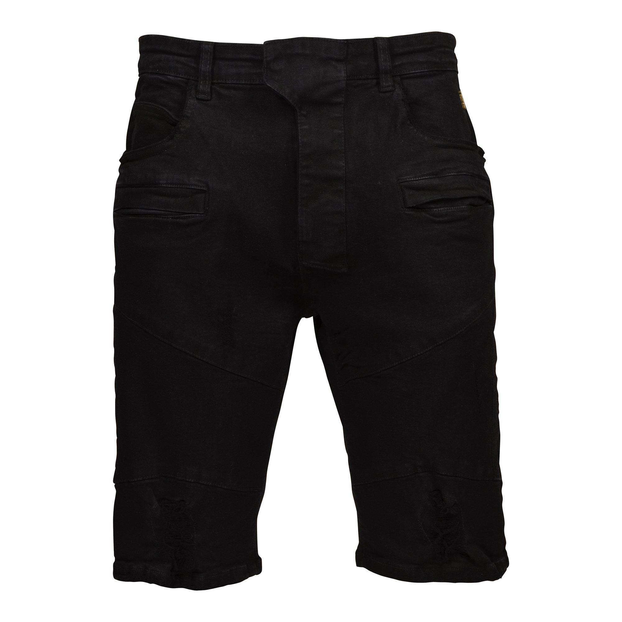 Grindhouse Men's Black Angled Seam Denim Shorts - BLACK