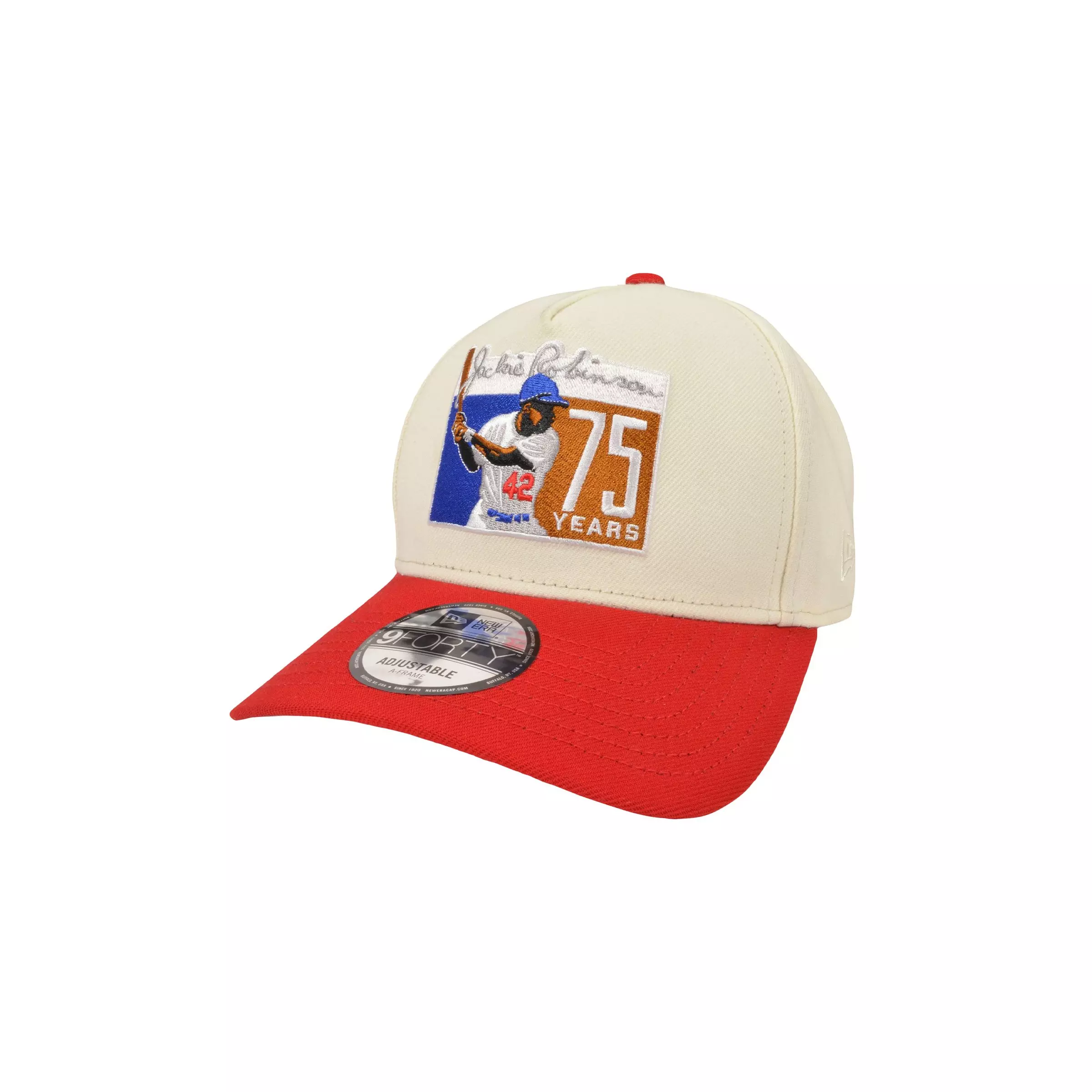 New Era Jackie Robinson 9FORTY A-Frame 75th Anniversary Snapback-White/Red - WHITE/RED