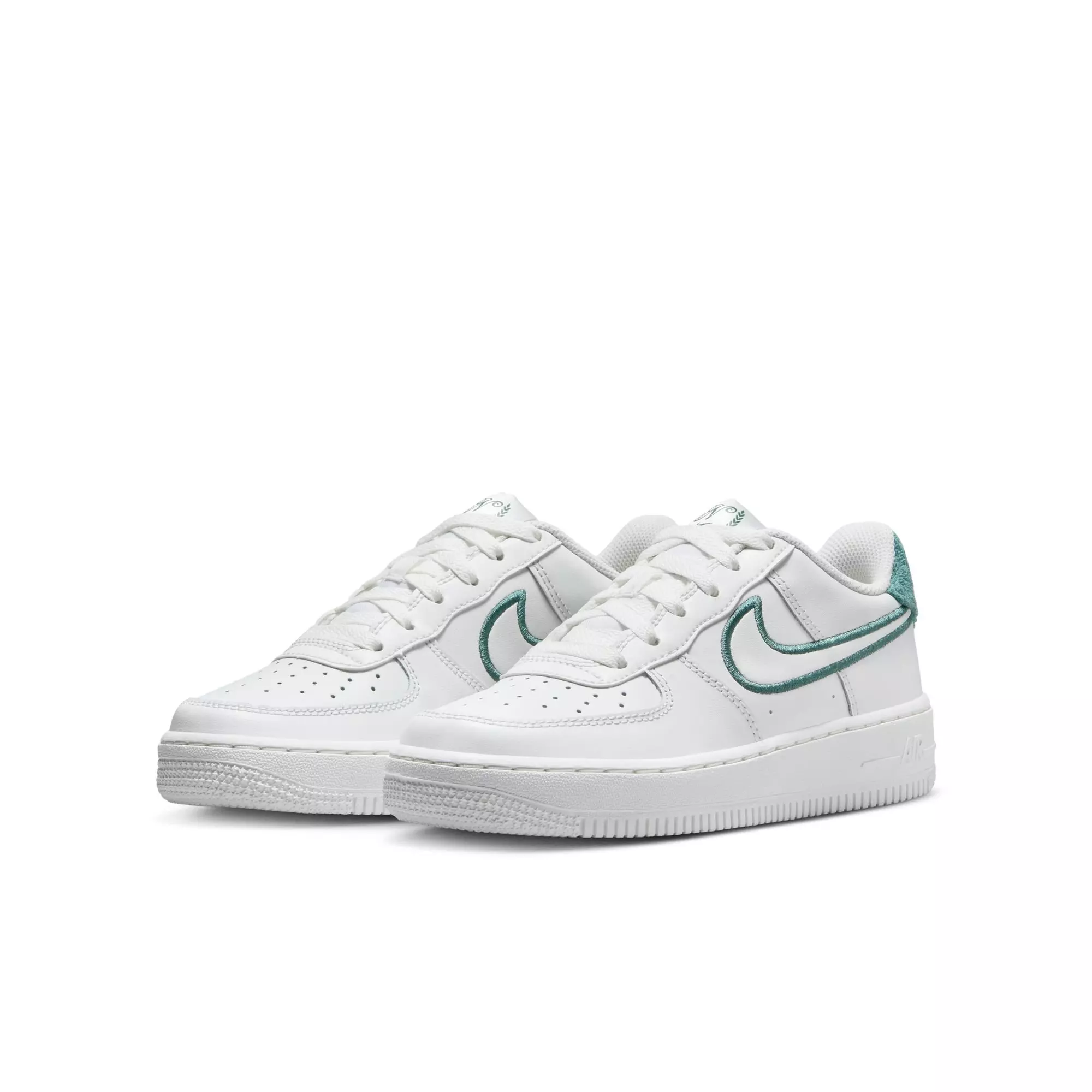 Nike Air Force 1 LV8 2 "Summit White/Bicoastal" Grade School Girls' Shoe - WHITE/GREEN