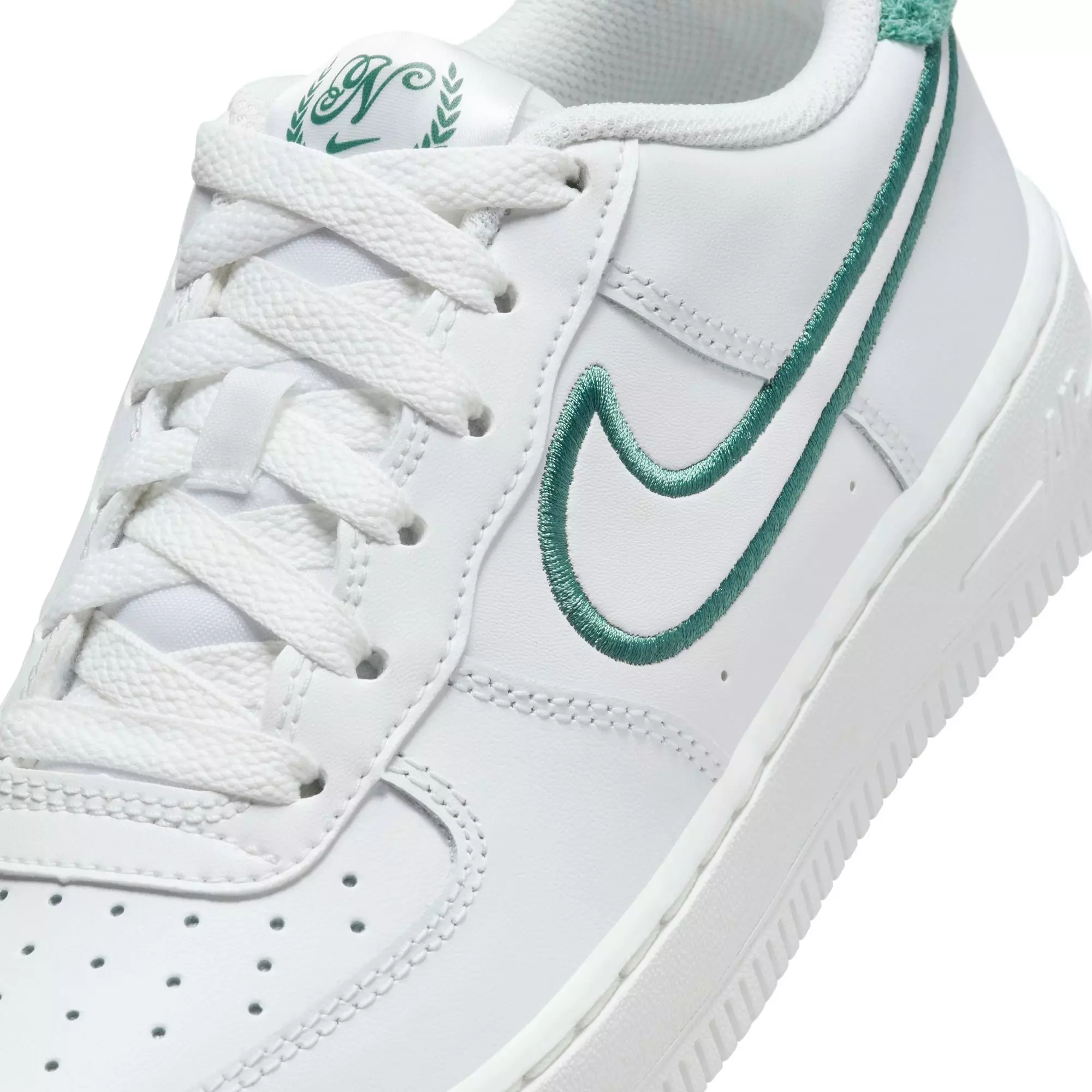 Nike Air Force 1 LV8 2 "Summit White/Bicoastal" Grade School Girls' Shoe - WHITE/GREEN